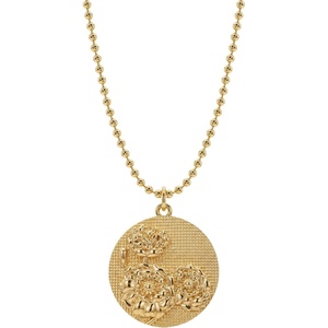 image:imageMEVECCO Gold Birth Flower Coin Necklace for Women 12 Month Flower Pendent 18K Gold Plated with Beaded Chain Personalized Embossed Floral Disc Necklace Birthday GiftsOctober