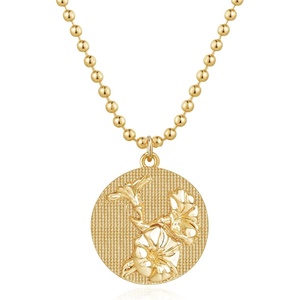 image:imageMEVECCO Gold Birth Flower Coin Necklace for Women 12 Month Flower Pendent 18K Gold Plated with Beaded Chain Personalized Embossed Floral Disc Necklace Birthday GiftsSeptember