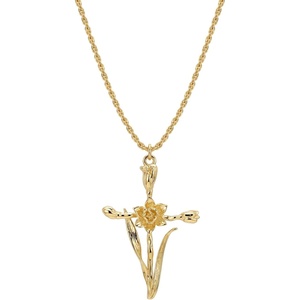image:imageMEVECCO Gold Birth Flower Cross Necklace for Women 12 Month Faith Pendent 18K Gold Plated 2MM Twist Rope Chain Personalized Religious Birthday Jewelry for HerMarch