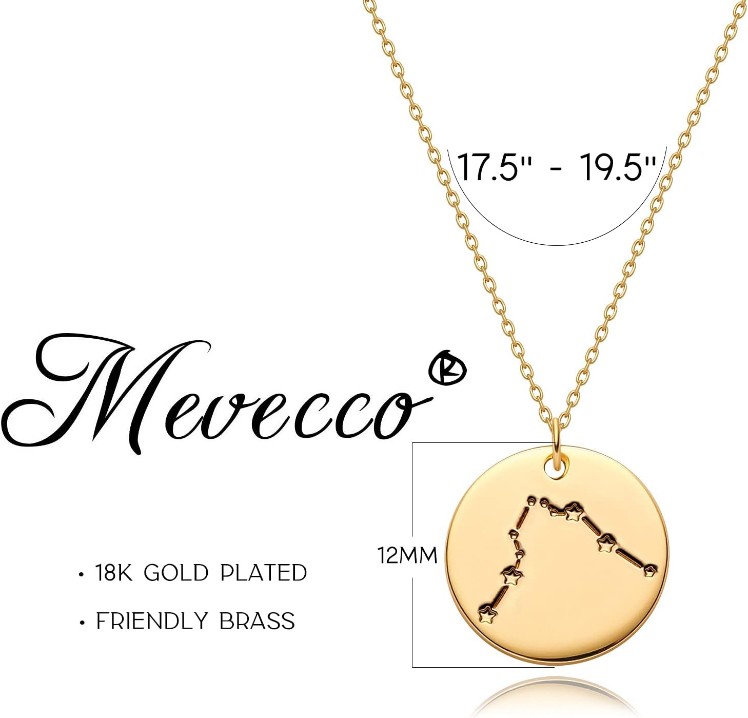 image:imageMEVECCO Gold Necklace Coin Disc Zodiac 12 Constellation Star Connected Engraved Horoscope Sign Astrology Pendant 18K Gold Plated Chain Dainty Personalized Simple JewelryConnected Taurus