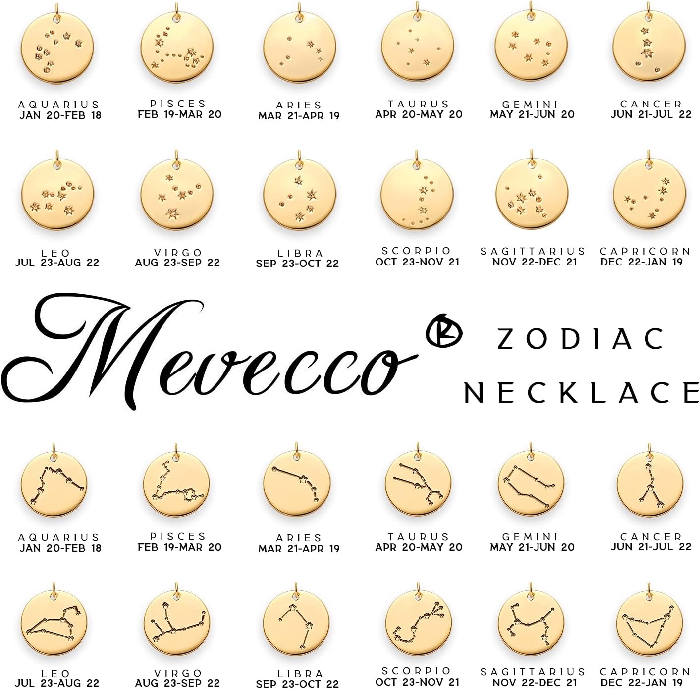 image:imageMEVECCO Gold Necklace Coin Disc Zodiac 12 Constellation Star Connected Engraved Horoscope Sign Astrology Pendant 18K Gold Plated Chain Dainty Personalized Simple JewelryConnected Taurus