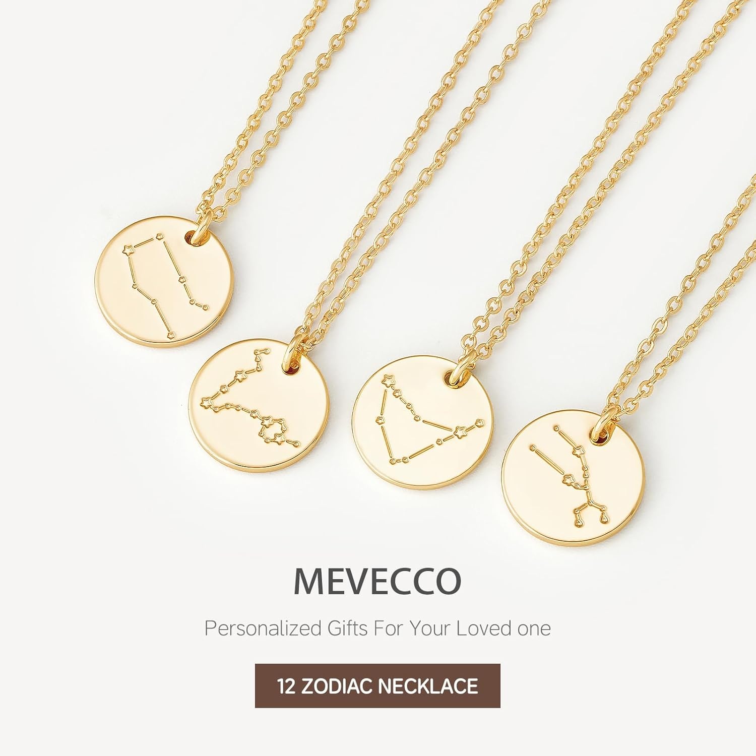 image:imageMEVECCO Gold Necklace Coin Disc Zodiac 12 Constellation Star Connected Engraved Horoscope Sign Astrology Pendant 18K Gold Plated Chain Dainty Personalized Simple JewelryConnected Taurus