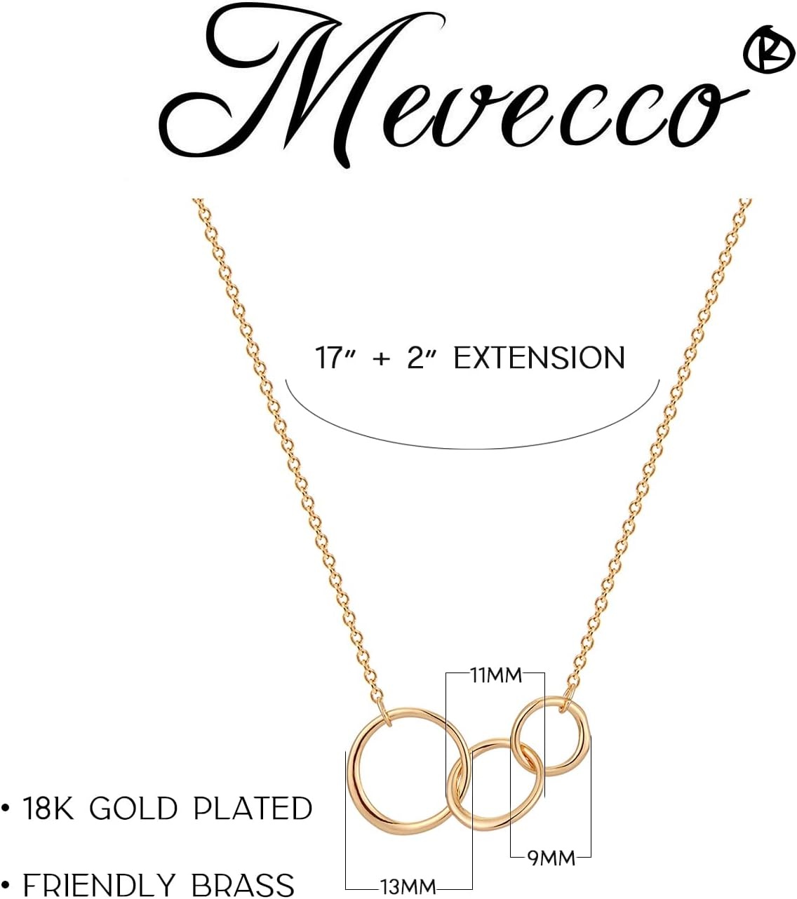 image:imageMEVECCO Lucky Star Pendant Necklaces18k Gold Plated Three Stars Handmade Generations Necklace for Grandma 3 Circles Necklace Mom Granddaughter Mothers Day Jewelry Birthday GiftThree Circle Gold