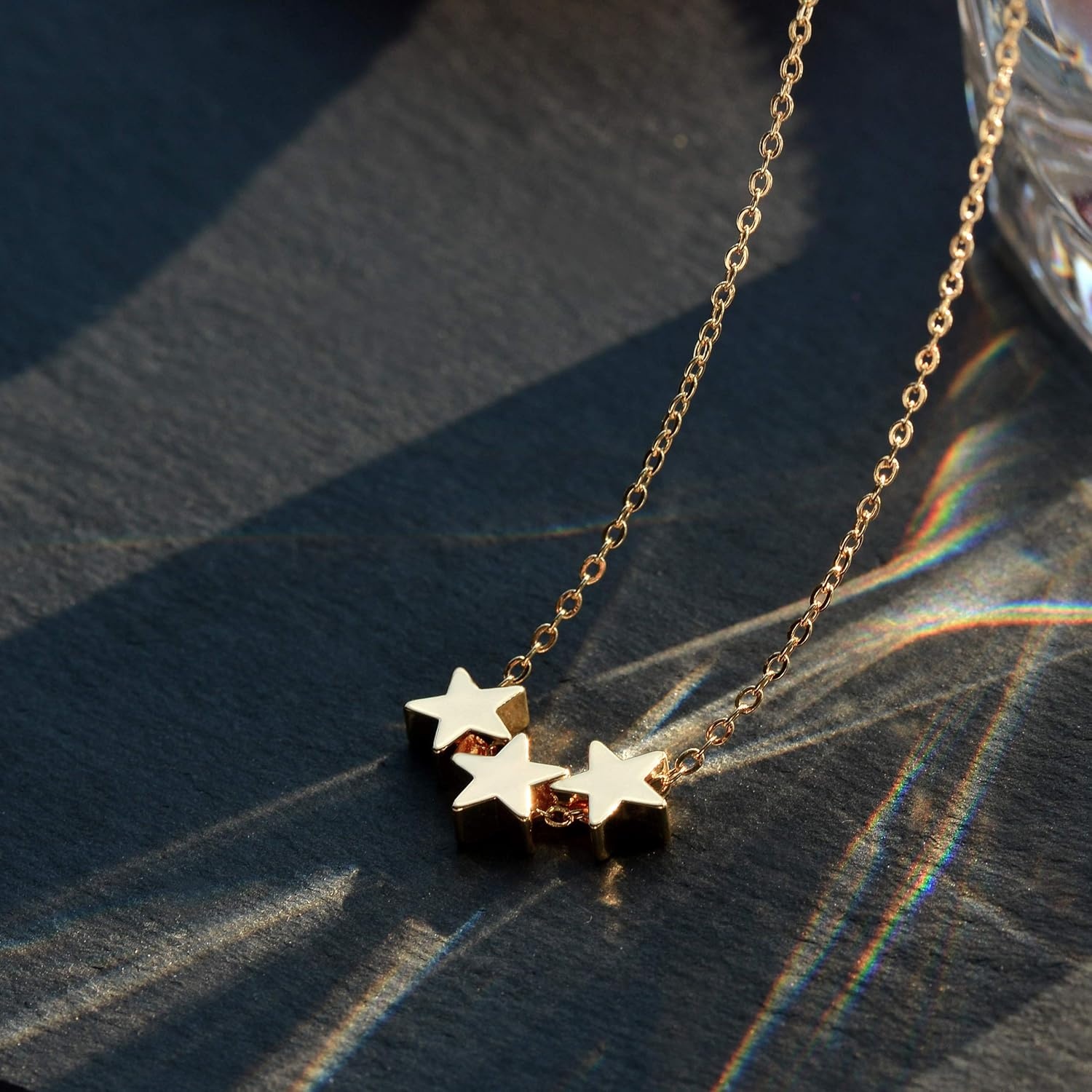 image:imageMEVECCO Lucky Star Pendant Necklaces18k Gold Plated Three Stars Handmade Generations Necklace for Grandma 3 Circles Necklace Mom Granddaughter Mothers Day Jewelry Birthday GiftStars