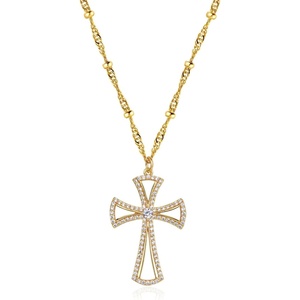 image:imageMEVECCO Gold Cross Necklace 18K Gold Plated Cubic Zircon Cross Pendent Necklace Handmade Simple Dainty Chain Necklace Everyday Jewelry