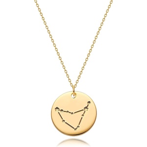 image:imageMEVECCO Gold Necklace Coin Disc Zodiac 12 Constellation Star Connected Engraved Horoscope Sign Astrology Pendant 18K Gold Plated Chain Dainty Personalized Simple JewelryConnected Capricorn