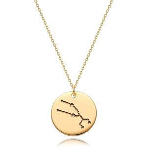 image:imageMEVECCO Gold Necklace Coin Disc Zodiac 12 Constellation Star Connected Engraved Horoscope Sign Astrology Pendant 18K Gold Plated Chain Dainty Personalized Simple JewelryConnected Taurus