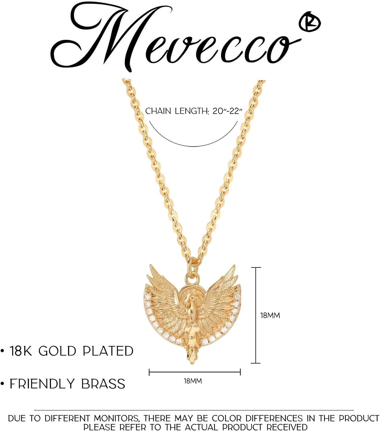 image:imageMEVECCO Dainty Gold Eagle Necklace 18k Gold Plated Vintage Cubic Zirconia Eagle Pendant Necklace Genuine Elegant for Jewelry Gifts