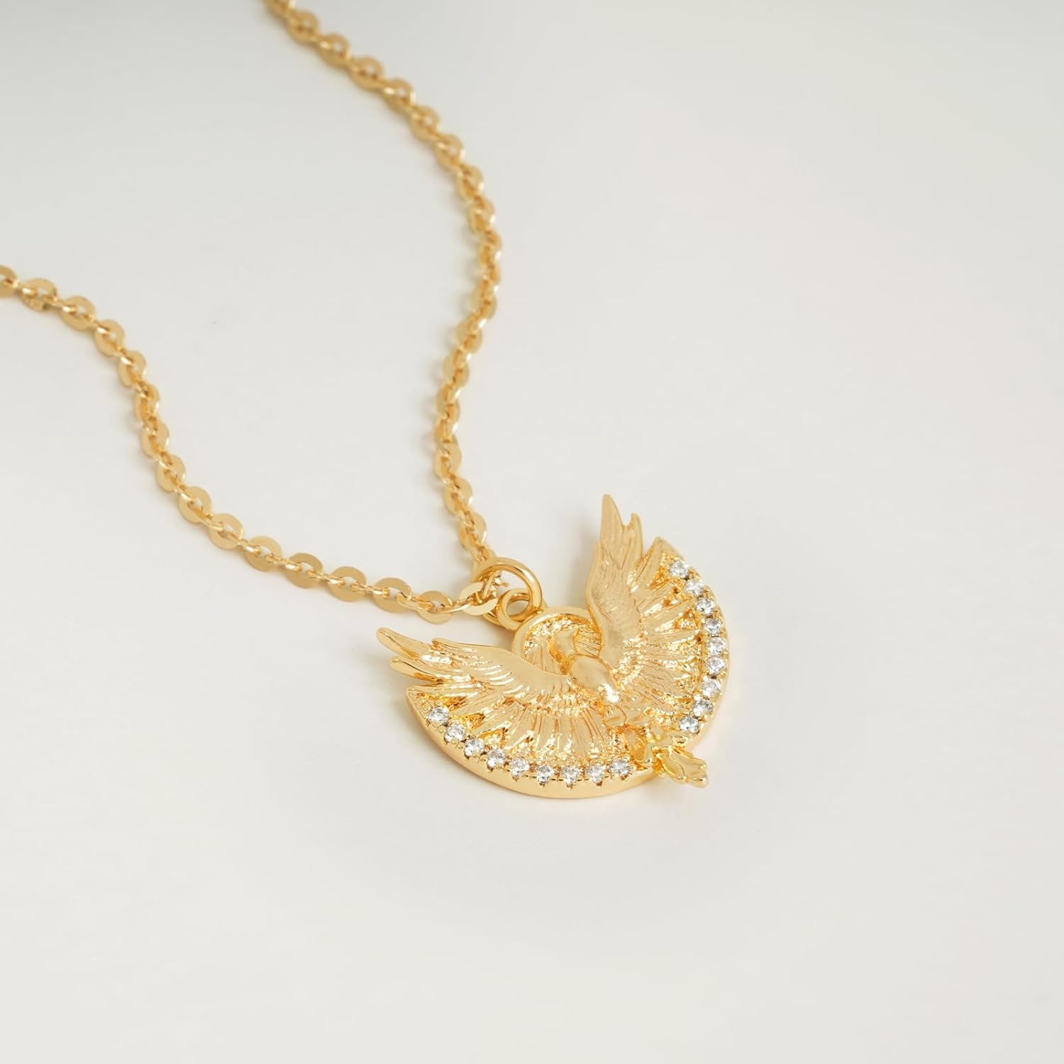 image:imageMEVECCO Dainty Gold Eagle Necklace 18k Gold Plated Vintage Cubic Zirconia Eagle Pendant Necklace Genuine Elegant for Jewelry Gifts