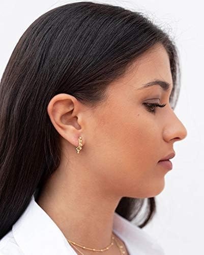 image:imageMEVECCO Dainty Gold Hoop Earrings for Women 18K Gold Plated Spike Huggie Hoop Earrings Geometry Handmade Minimalist Hypoallergenic Hoop Earrings for Her GiftsBall