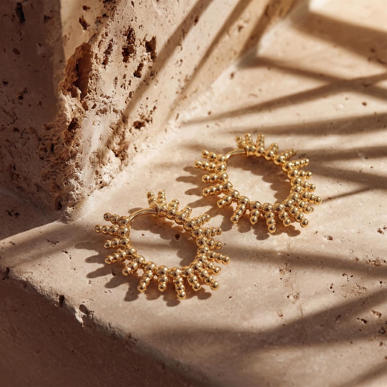 image:imageMEVECCO Dainty Gold Hoop Earrings for Women 18K Gold Plated Spike Huggie Hoop Earrings Geometry Handmade Minimalist Hypoallergenic Hoop Earrings for Her GiftsTassel Beads Hoop