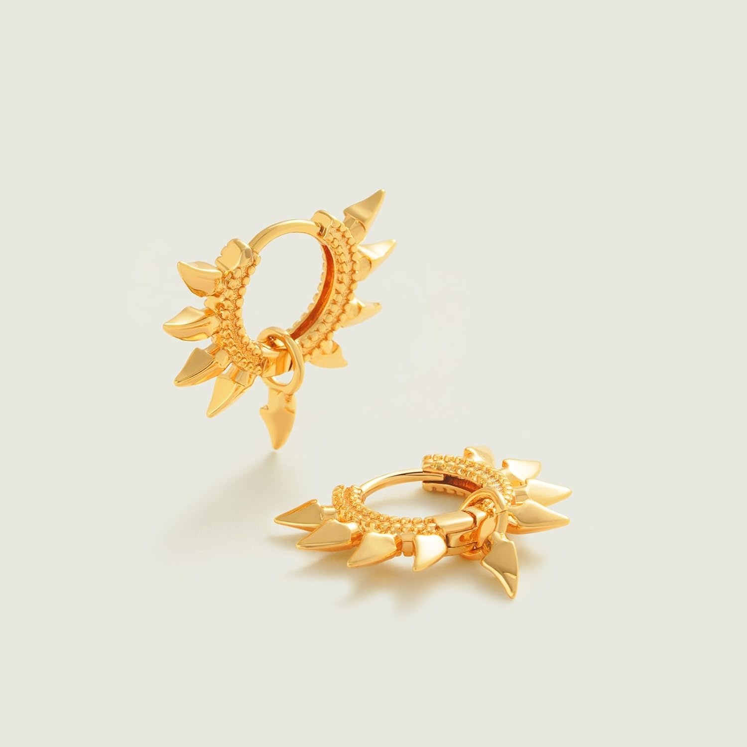 image:imageMEVECCO Dainty Gold Hoop Earrings for Women 18K Gold Plated Spike Huggie Hoop Earrings Geometry Handmade Minimalist Hypoallergenic Hoop Earrings for Her GiftsGeometry Dangle