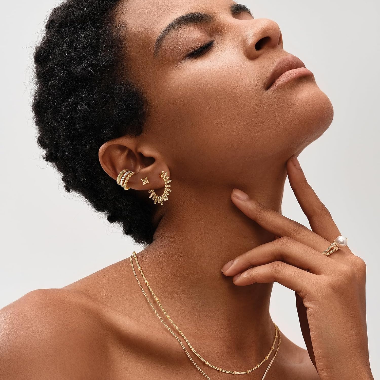 image:imageMEVECCO Dainty Gold Hoop Earrings for Women 18K Gold Plated Spike Huggie Hoop Earrings Geometry Handmade Minimalist Hypoallergenic Hoop Earrings for Her GiftsTassel Beads Hoop