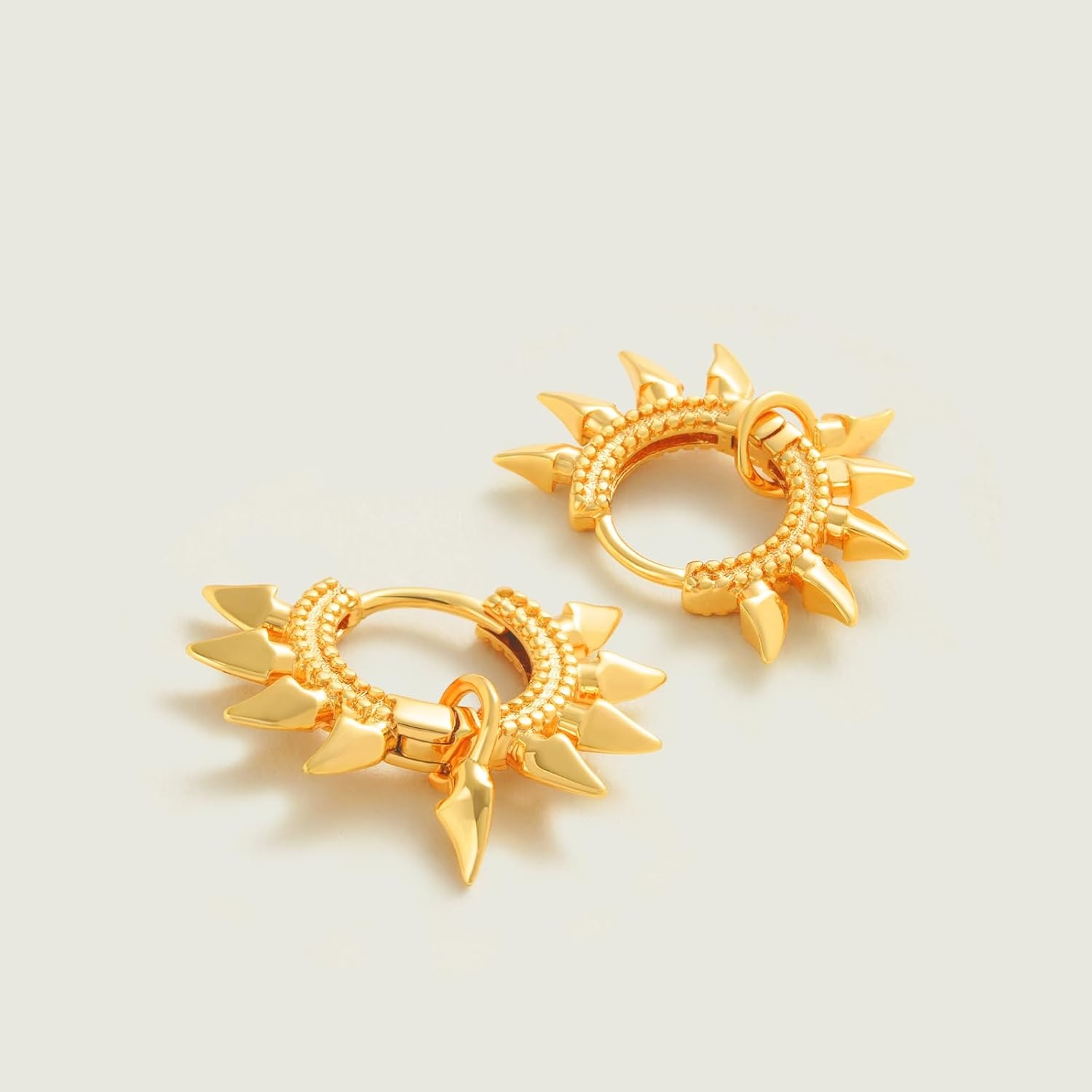 image:imageMEVECCO Dainty Gold Hoop Earrings for Women 18K Gold Plated Spike Huggie Hoop Earrings Geometry Handmade Minimalist Hypoallergenic Hoop Earrings for Her GiftsGeometry Dangle