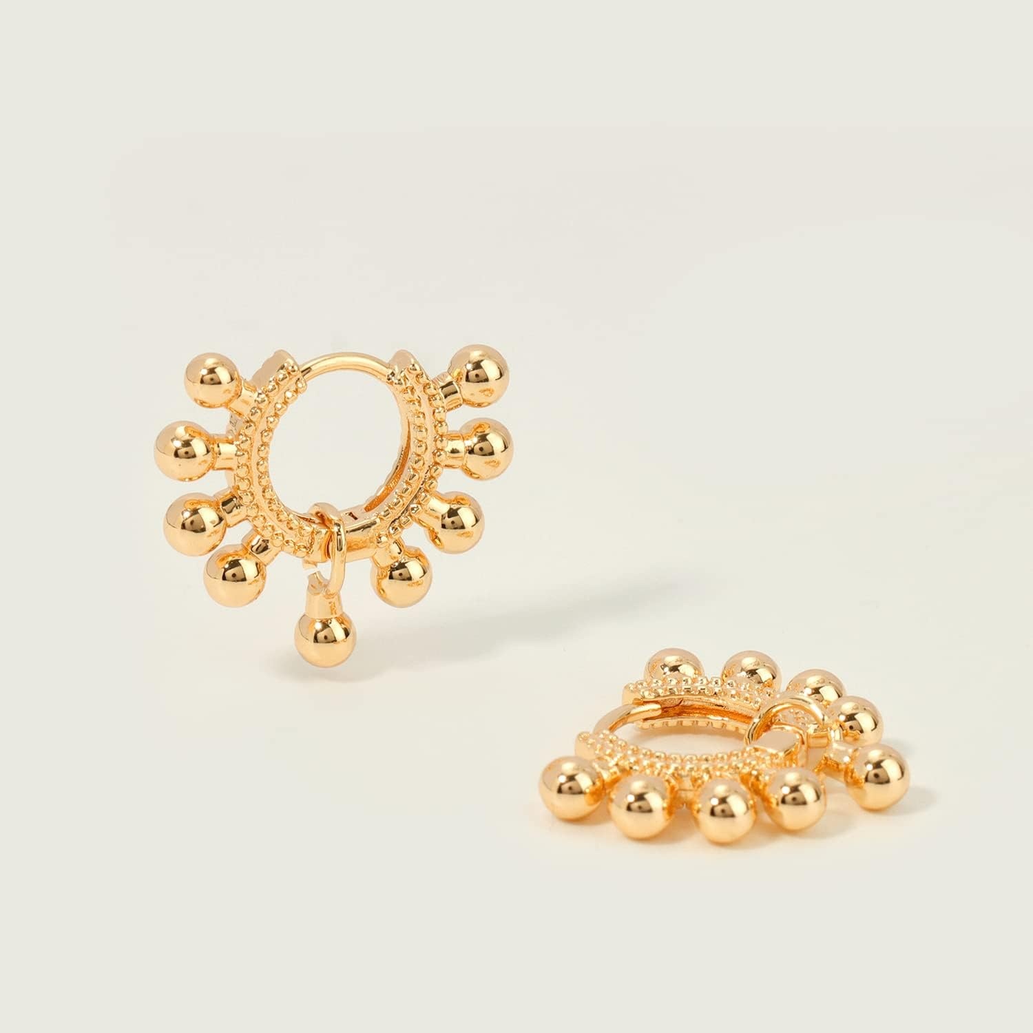 image:imageMEVECCO Dainty Gold Hoop Earrings for Women 18K Gold Plated Spike Huggie Hoop Earrings Geometry Handmade Minimalist Hypoallergenic Hoop Earrings for Her GiftsBall