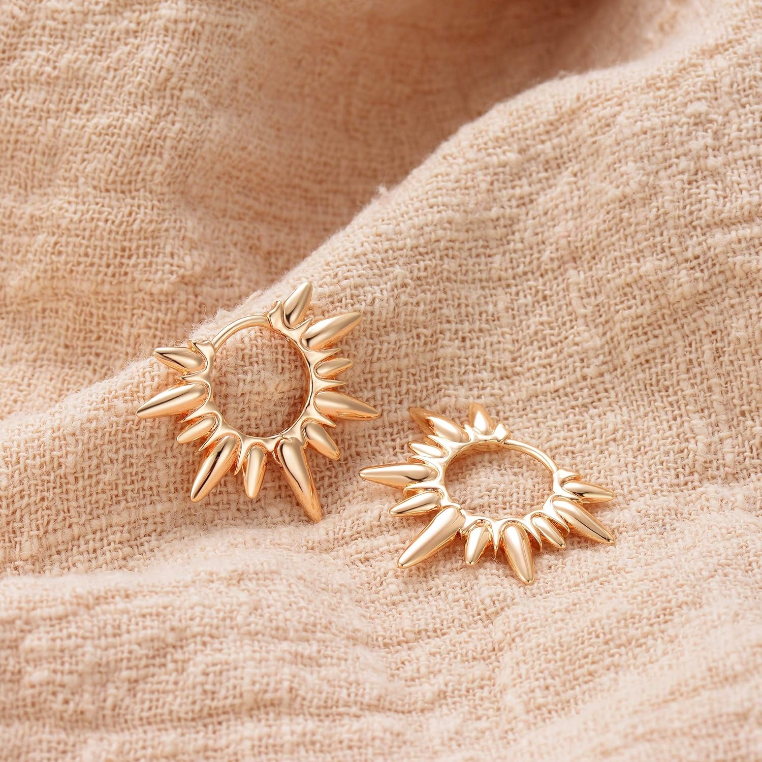 image:imageMEVECCO Dainty Gold Hoop Earrings for Women 18K Gold Plated Spike Huggie Hoop Earrings Geometry Handmade Minimalist Hypoallergenic Hoop Earrings for Her GiftsThorn