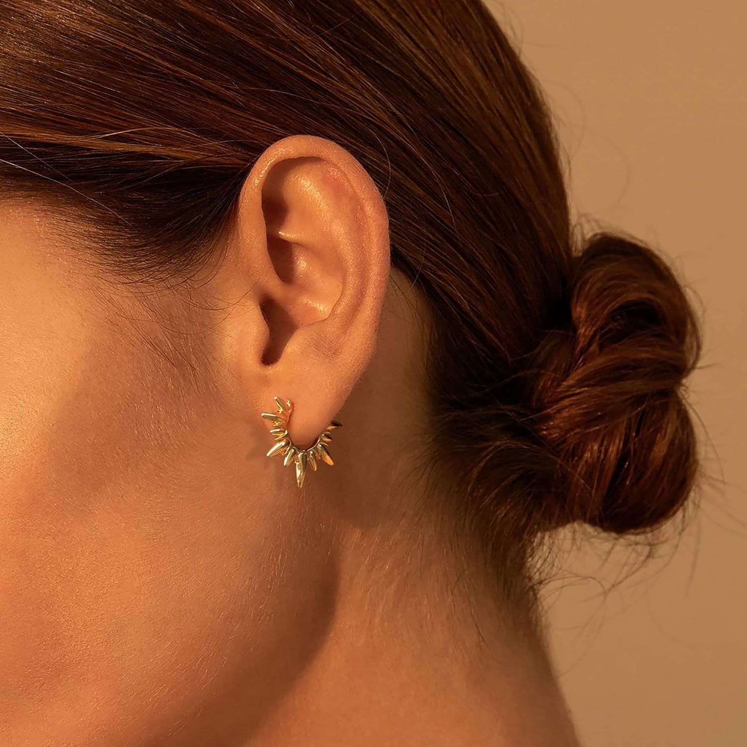 image:imageMEVECCO Dainty Gold Hoop Earrings for Women 18K Gold Plated Spike Huggie Hoop Earrings Geometry Handmade Minimalist Hypoallergenic Hoop Earrings for Her GiftsThorn