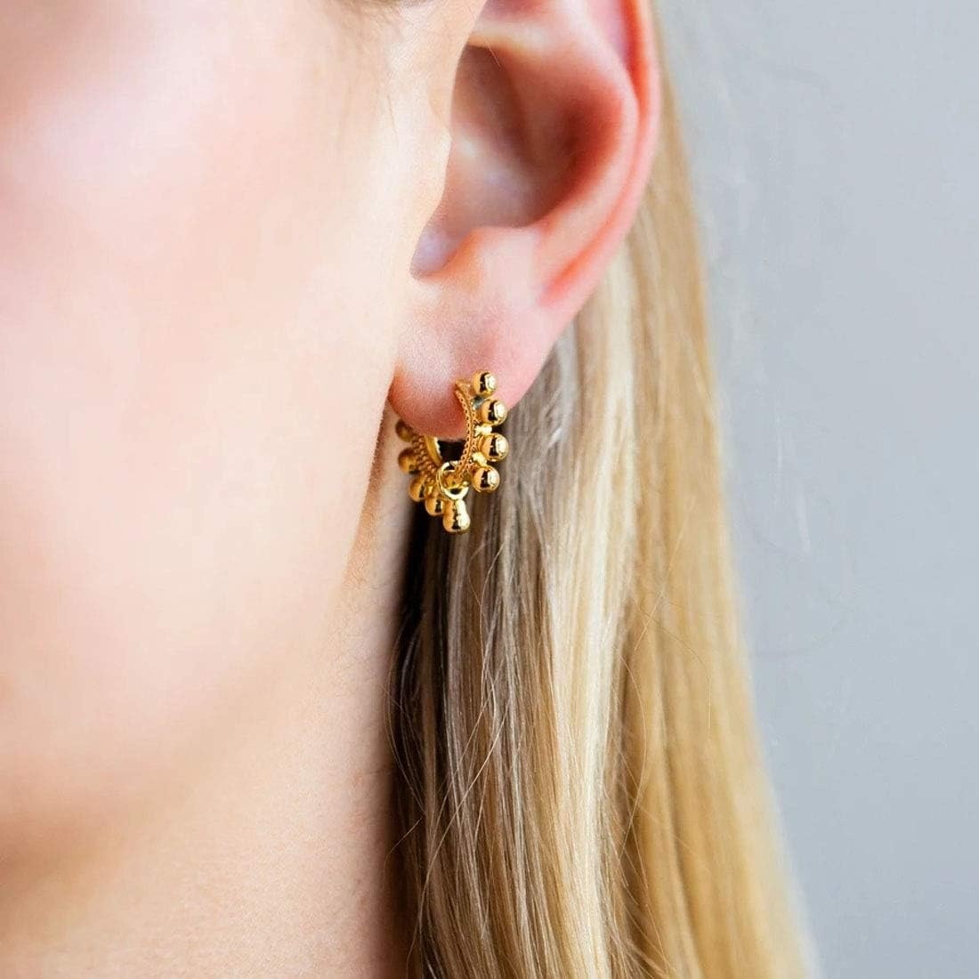 image:imageMEVECCO Dainty Gold Hoop Earrings for Women 18K Gold Plated Spike Huggie Hoop Earrings Geometry Handmade Minimalist Hypoallergenic Hoop Earrings for Her GiftsBall