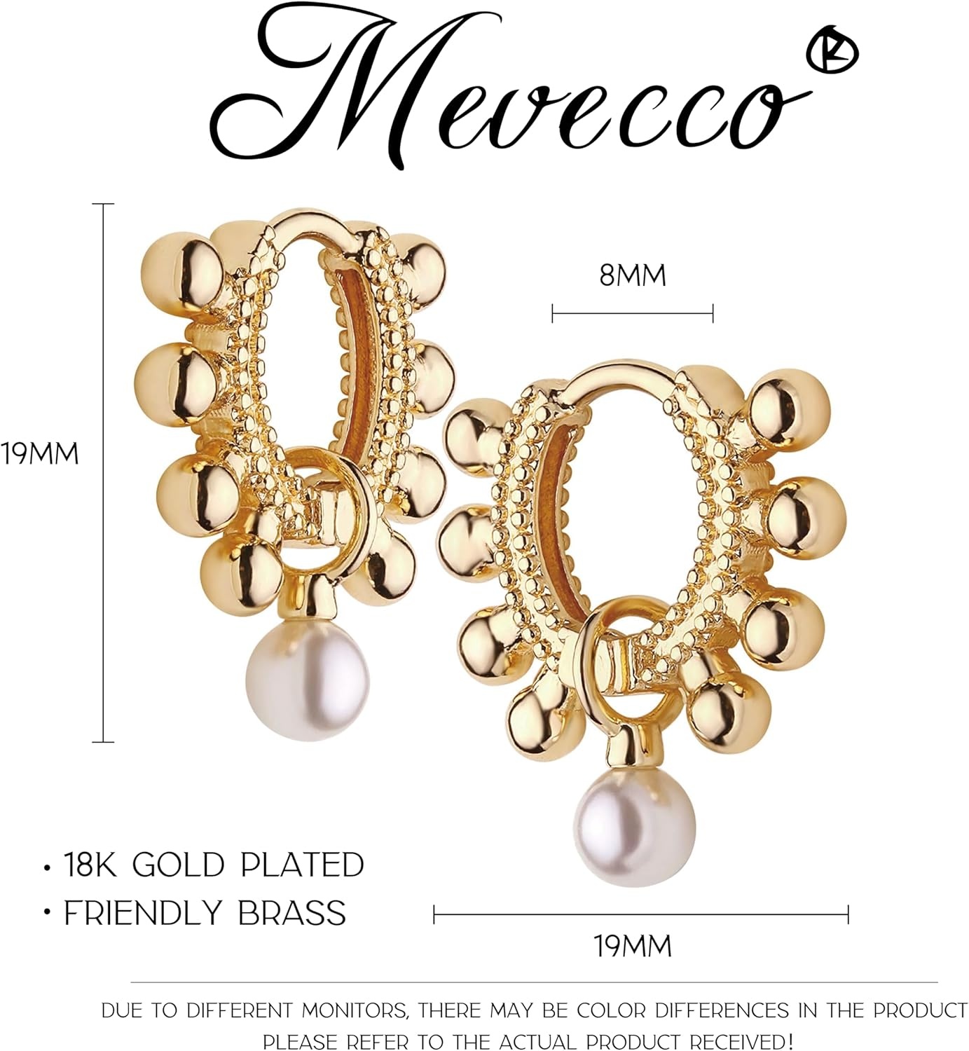 image:imageMEVECCO Dainty Gold Hoop Earrings for Women 18K Gold Plated Spike Huggie Hoop Earrings Geometry Handmade Minimalist Hypoallergenic Hoop Earrings for Her GiftsPearl Ball