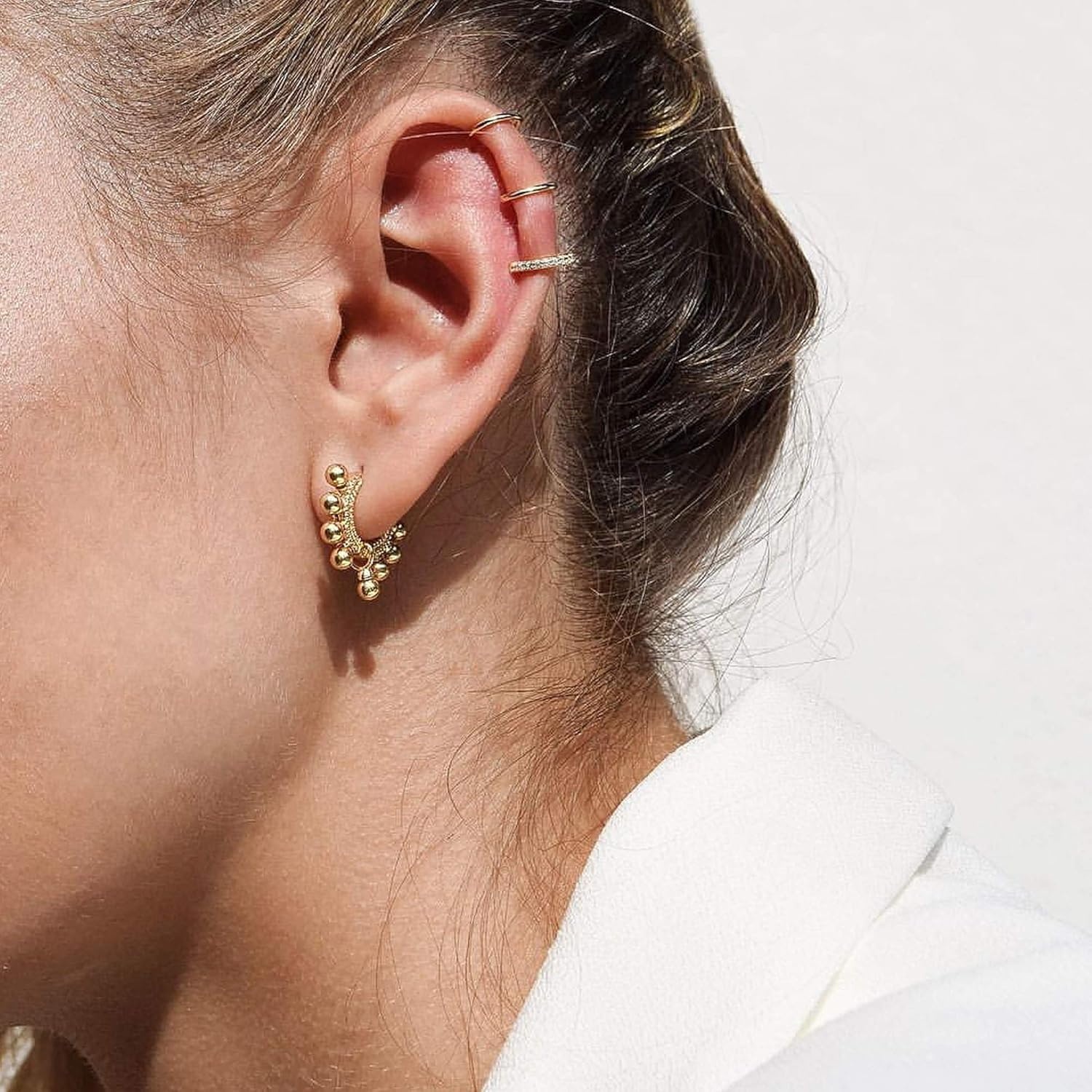image:imageMEVECCO Dainty Gold Hoop Earrings for Women 18K Gold Plated Spike Huggie Hoop Earrings Geometry Handmade Minimalist Hypoallergenic Hoop Earrings for Her GiftsBall