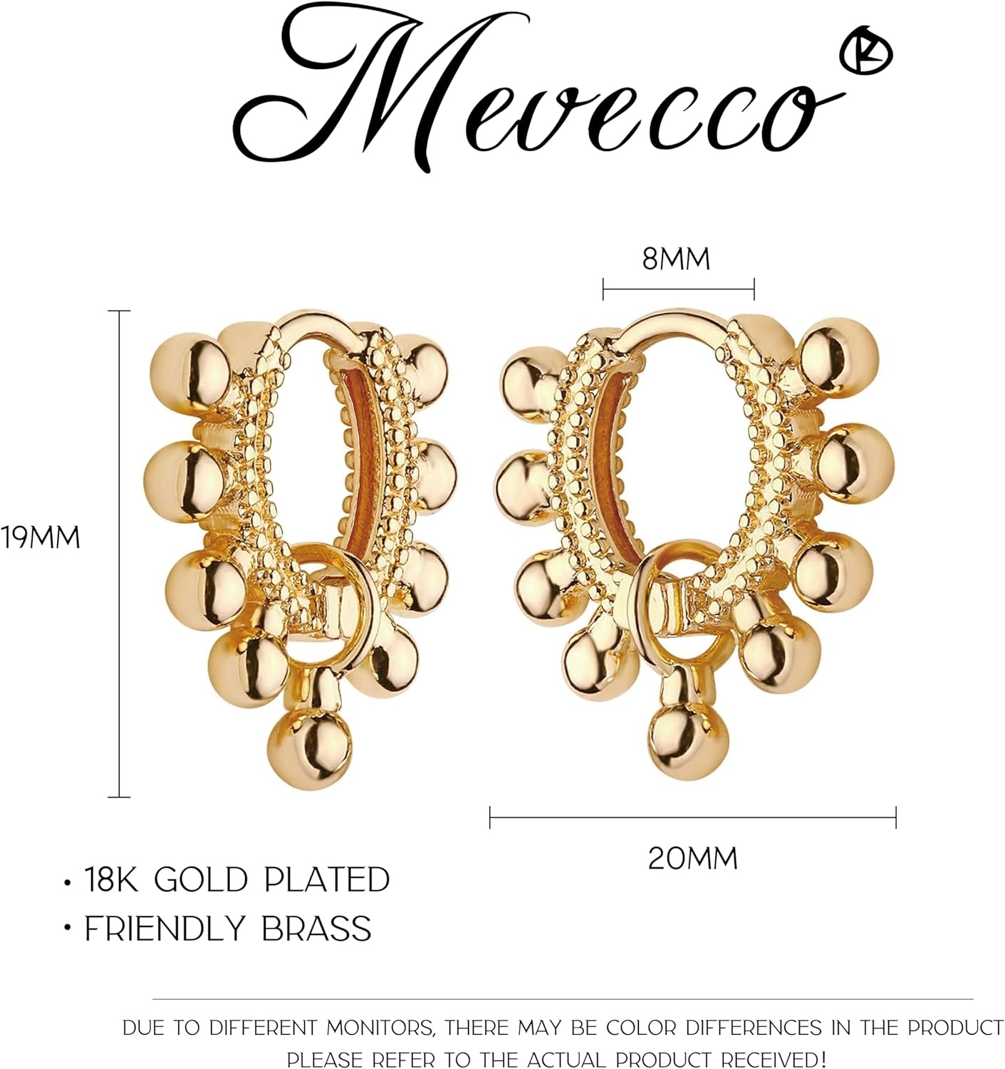 image:imageMEVECCO Dainty Gold Hoop Earrings for Women 18K Gold Plated Spike Huggie Hoop Earrings Geometry Handmade Minimalist Hypoallergenic Hoop Earrings for Her GiftsBall