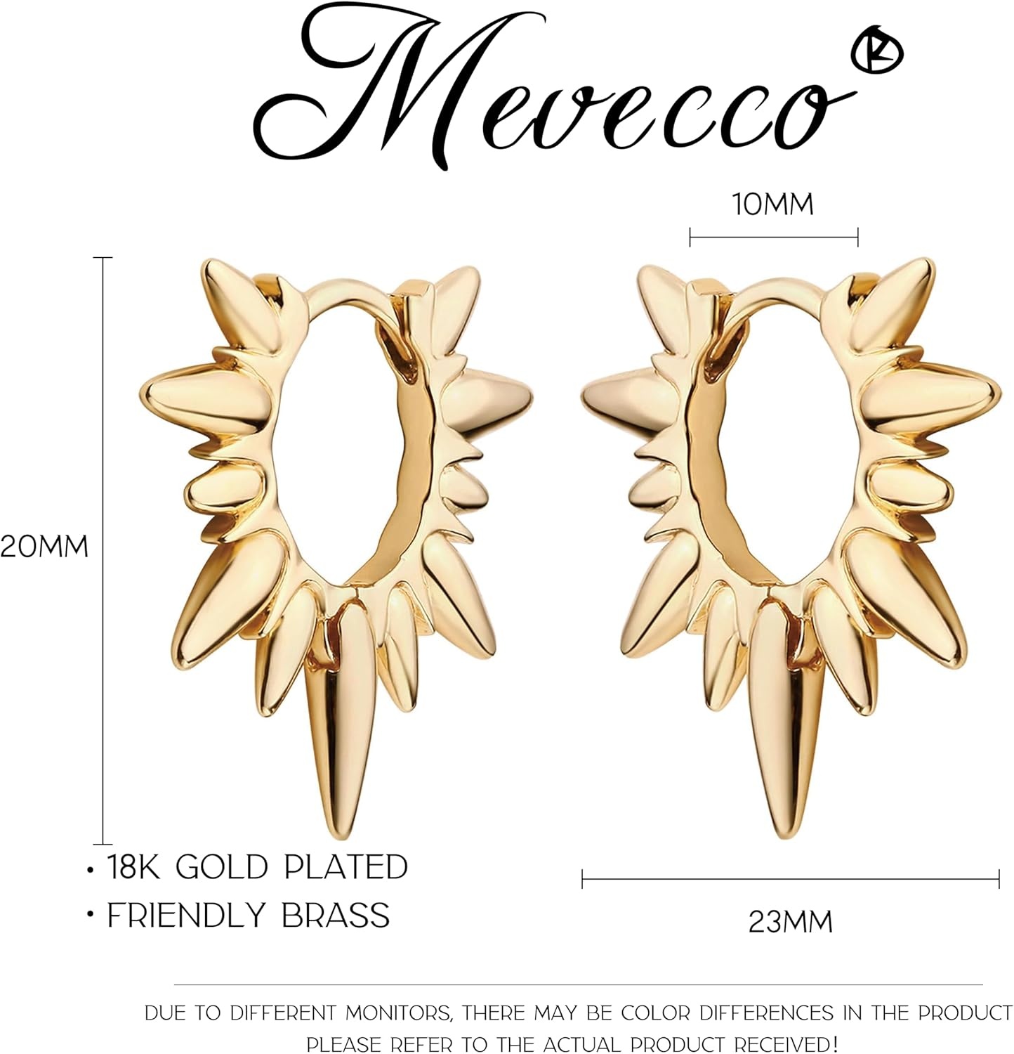 image:imageMEVECCO Dainty Gold Hoop Earrings for Women 18K Gold Plated Spike Huggie Hoop Earrings Geometry Handmade Minimalist Hypoallergenic Hoop Earrings for Her GiftsThorn