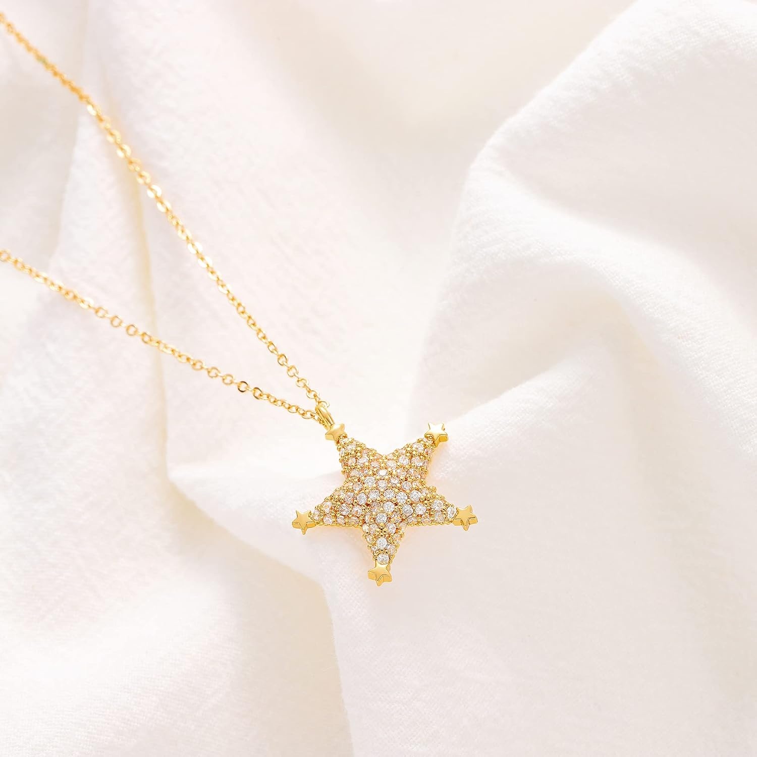 image:imageMEVECCO Dainty Star Necklace 18k Gold Plated Simple Star cz Pendant Necklace for Women Cute Cubic Zirconia Jewelry Gifts for Her