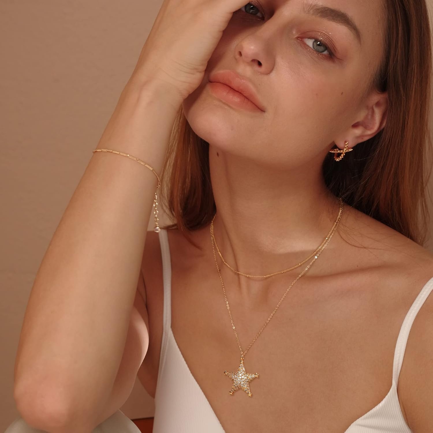 image:imageMEVECCO Dainty Star Necklace 18k Gold Plated Simple Star cz Pendant Necklace for Women Cute Cubic Zirconia Jewelry Gifts for Her