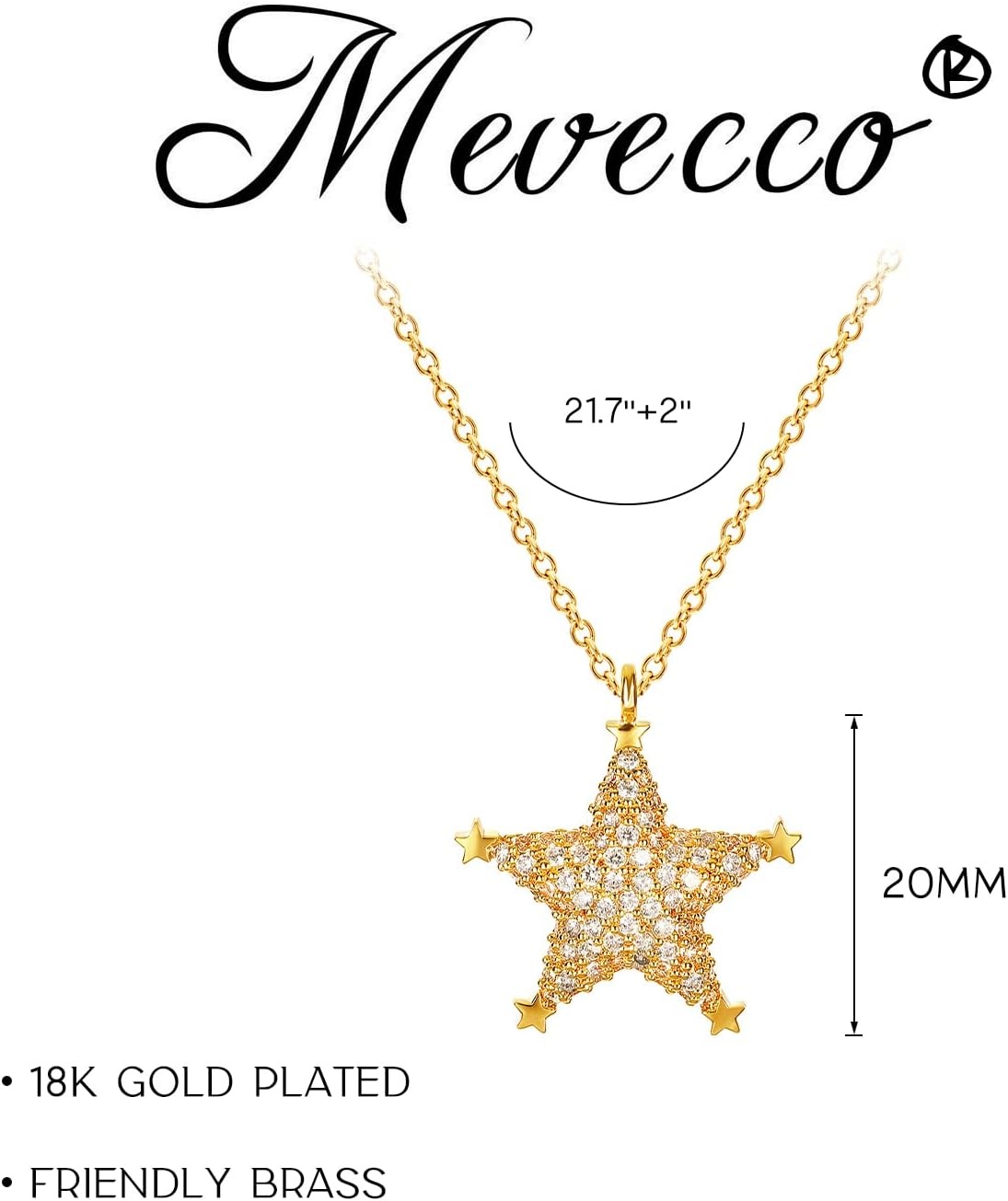 image:imageMEVECCO Dainty Star Necklace 18k Gold Plated Simple Star cz Pendant Necklace for Women Cute Cubic Zirconia Jewelry Gifts for Her
