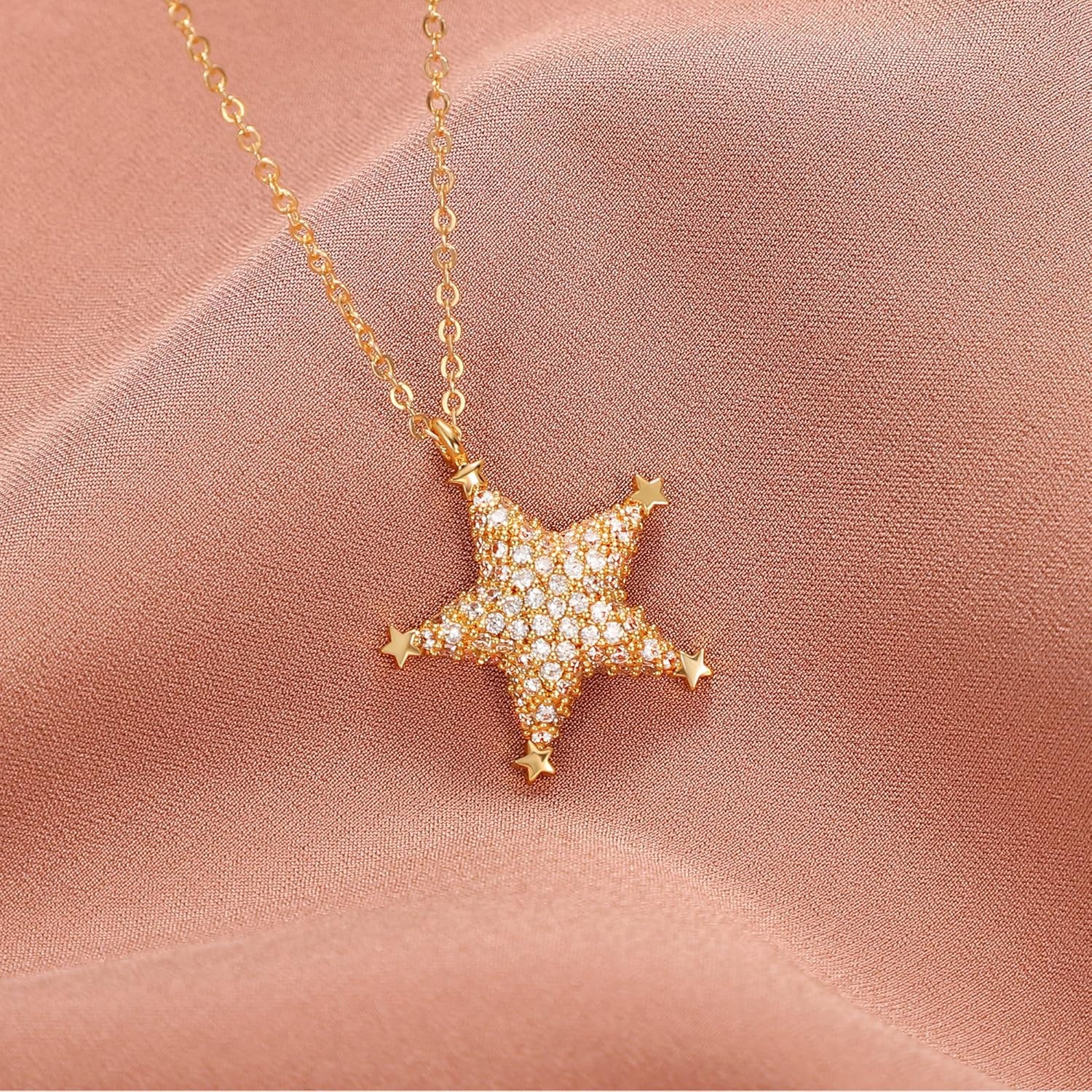 image:imageMEVECCO Dainty Star Necklace 18k Gold Plated Simple Star cz Pendant Necklace for Women Cute Cubic Zirconia Jewelry Gifts for Her