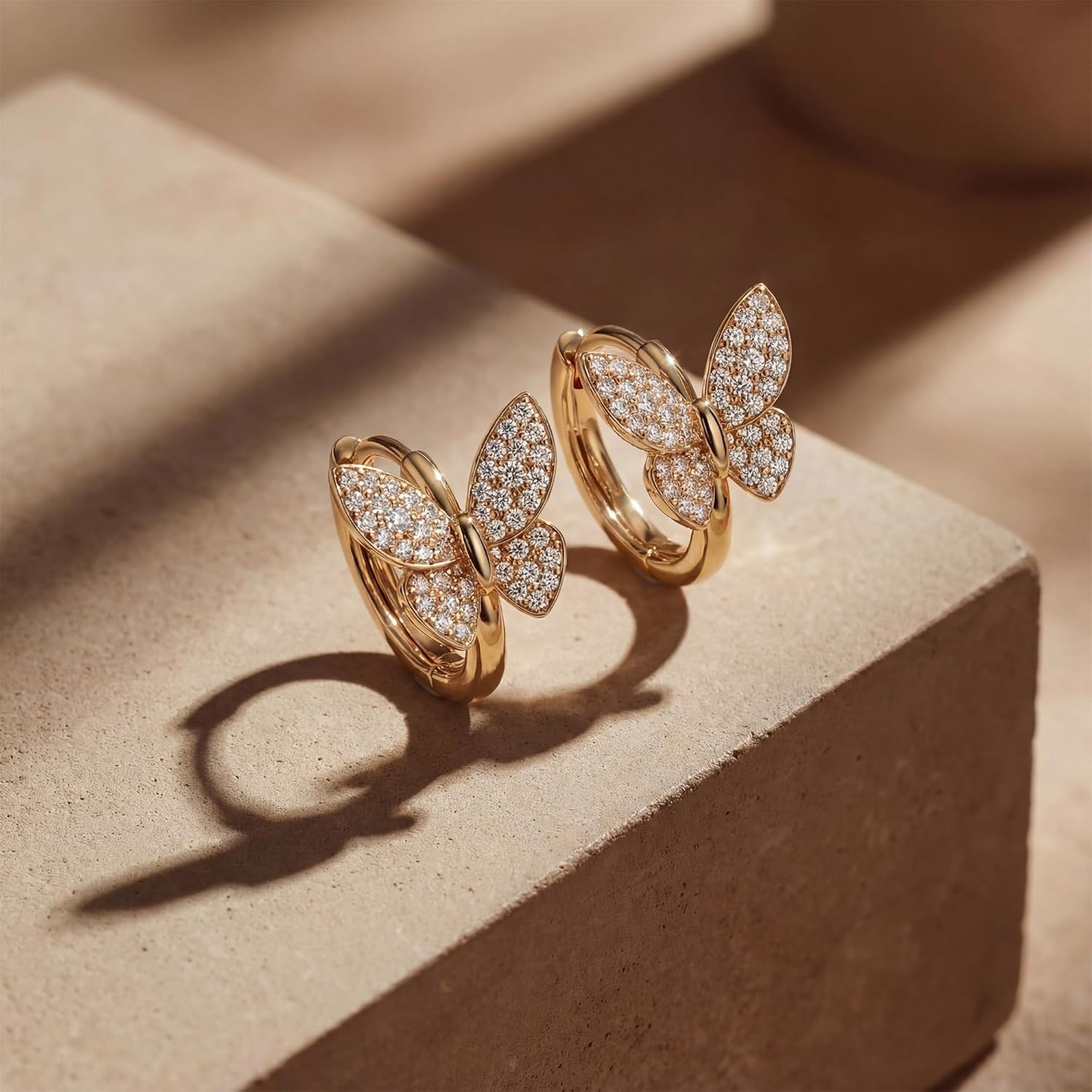 image:imageMEVECCO Gold Butterfly Huggie Hoop Earrings 18K Gold Plated Cubic Zirconia Butterfly Hoop Minimalist Handmade Earrings for Women