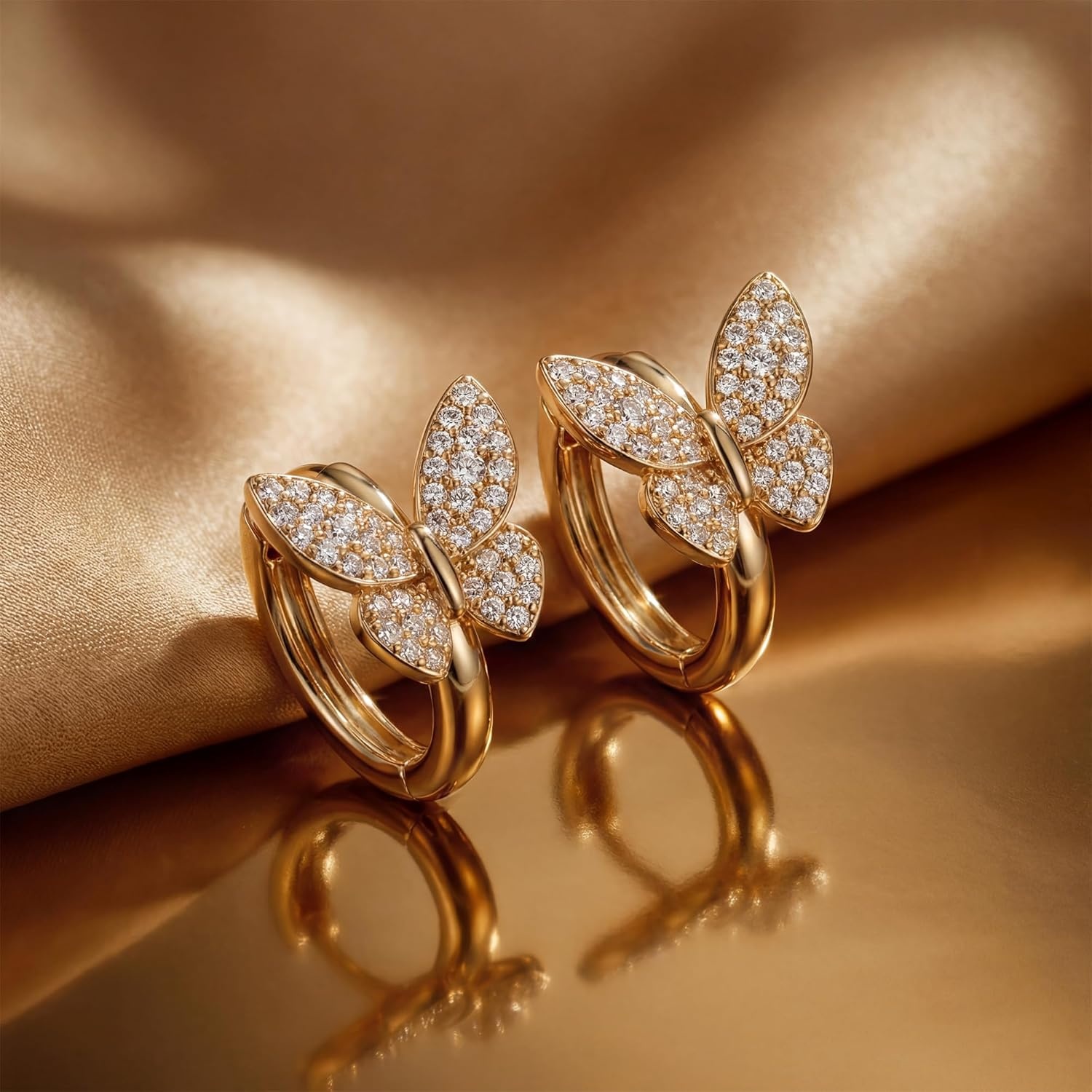 image:imageMEVECCO Gold Butterfly Huggie Hoop Earrings 18K Gold Plated Cubic Zirconia Butterfly Hoop Minimalist Handmade Earrings for Women