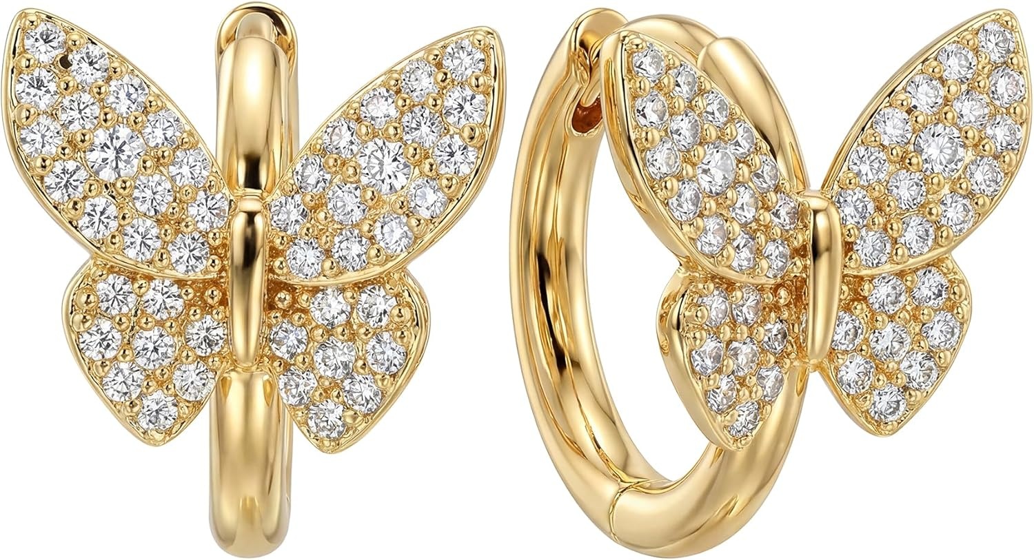 image:imageMEVECCO Gold Butterfly Huggie Hoop Earrings 18K Gold Plated Cubic Zirconia Butterfly Hoop Minimalist Handmade Earrings for Women