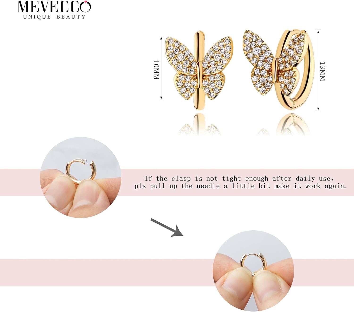 image:imageMEVECCO Gold Butterfly Huggie Hoop Earrings 18K Gold Plated Cubic Zirconia Butterfly Hoop Minimalist Handmade Earrings for Women