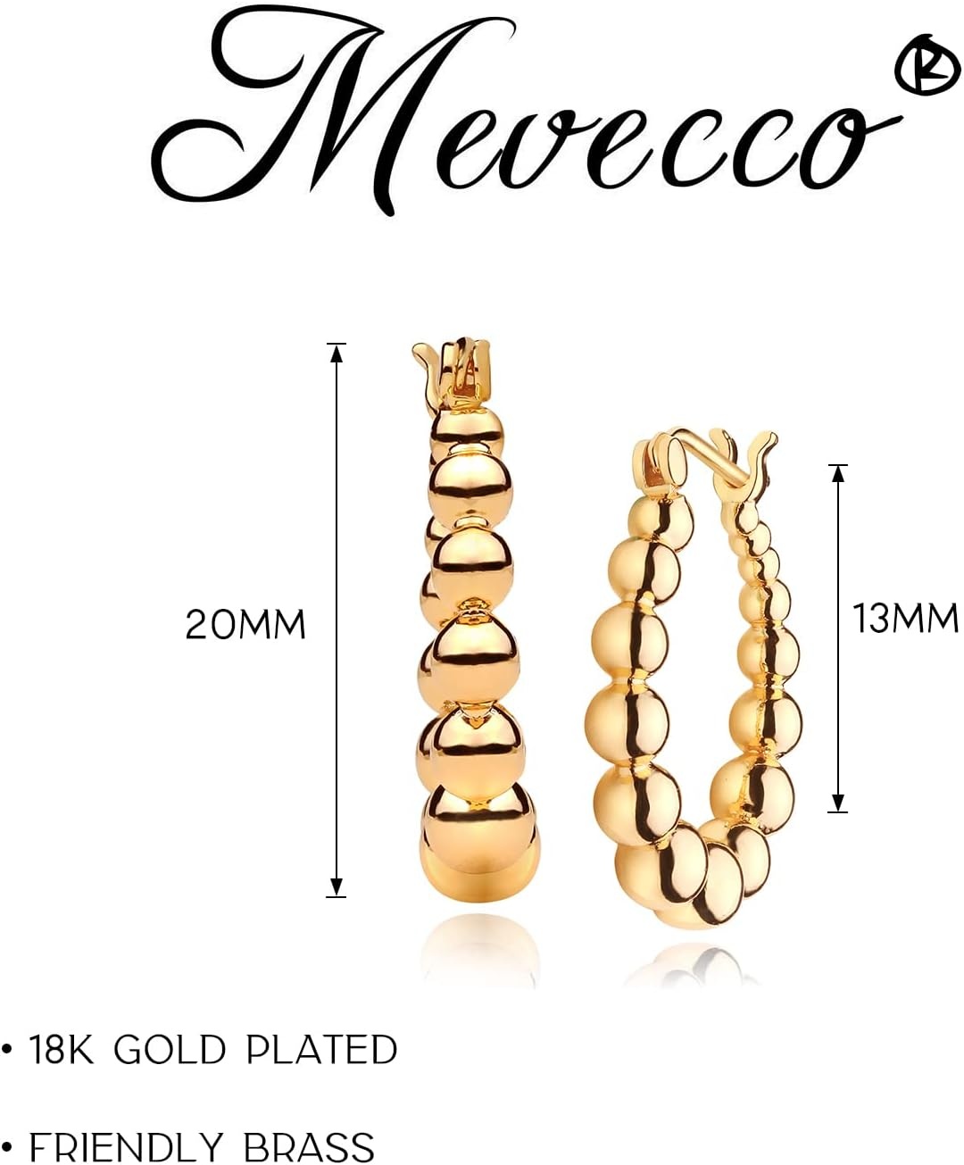 image:imageMEVECCO Gold Chunky Huggie Hoop Earring 18K Gold Plated Dainty Handmade Hypoallergenic Sleeper Hoop Earrings for WomenBeaded Hoop GD