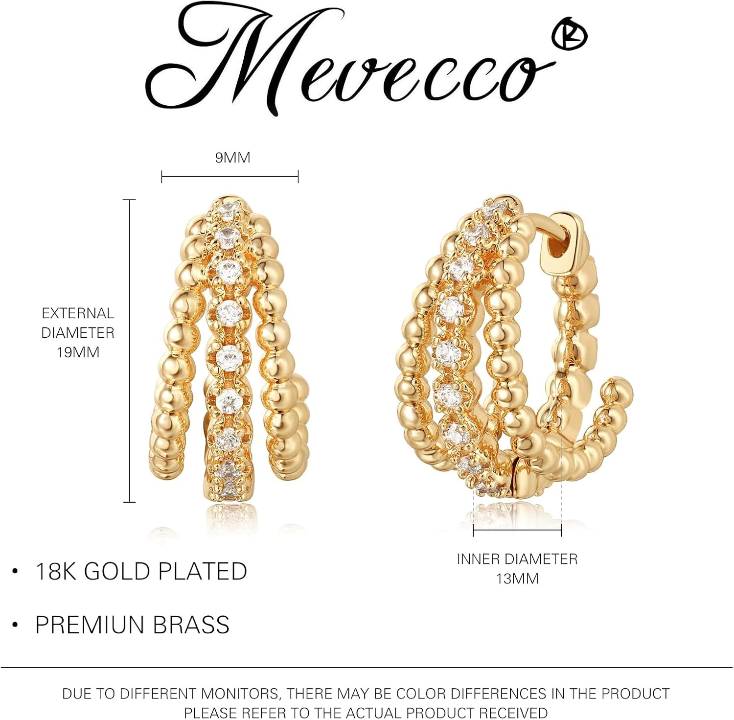 image:imageMEVECCO Gold Chunky Huggie Hoop Earring 18K Gold Plated Dainty Handmade Hypoallergenic Sleeper Hoop Earrings for WomenSlit Bead