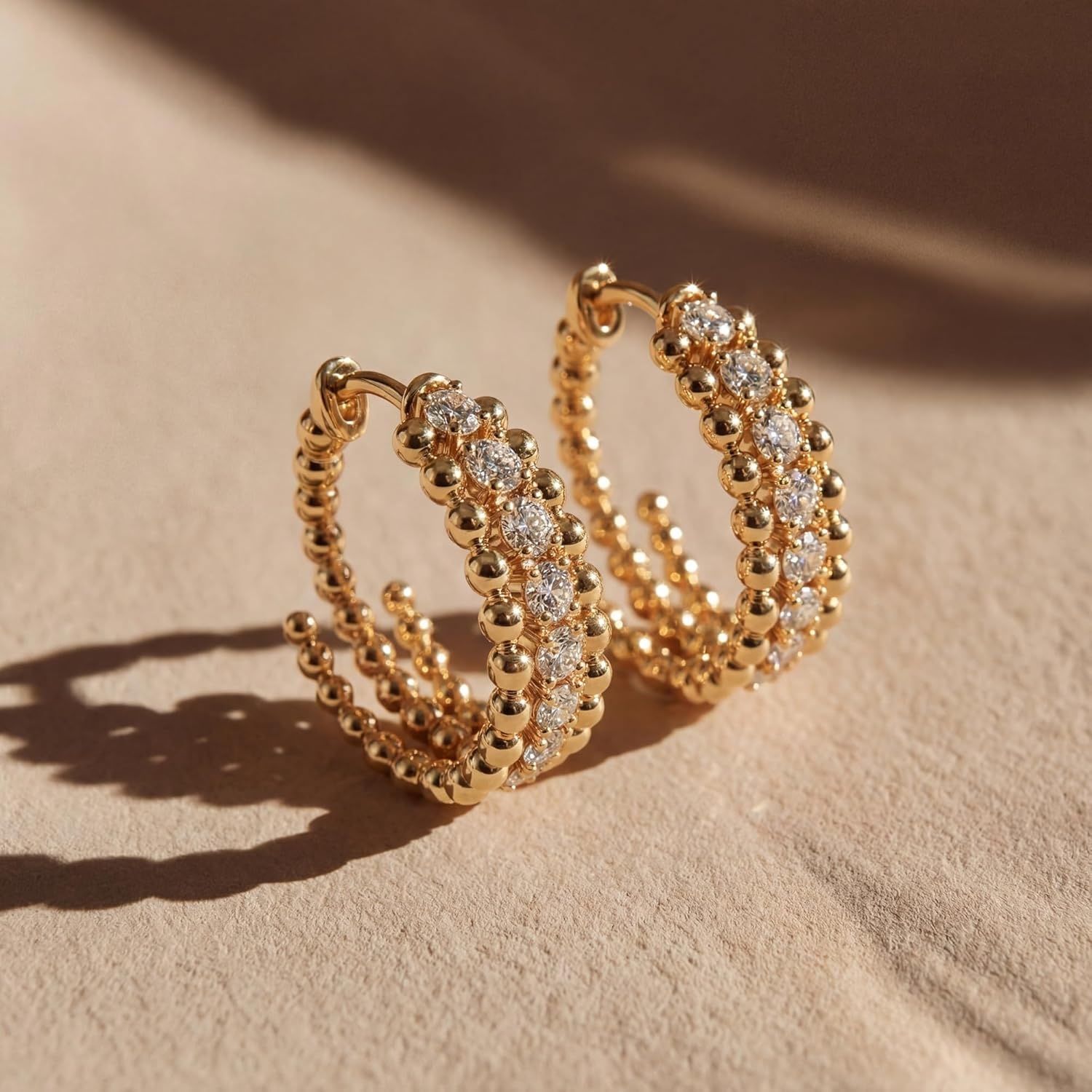 image:imageMEVECCO Gold Chunky Huggie Hoop Earring 18K Gold Plated Dainty Handmade Hypoallergenic Sleeper Hoop Earrings for WomenSlit Bead