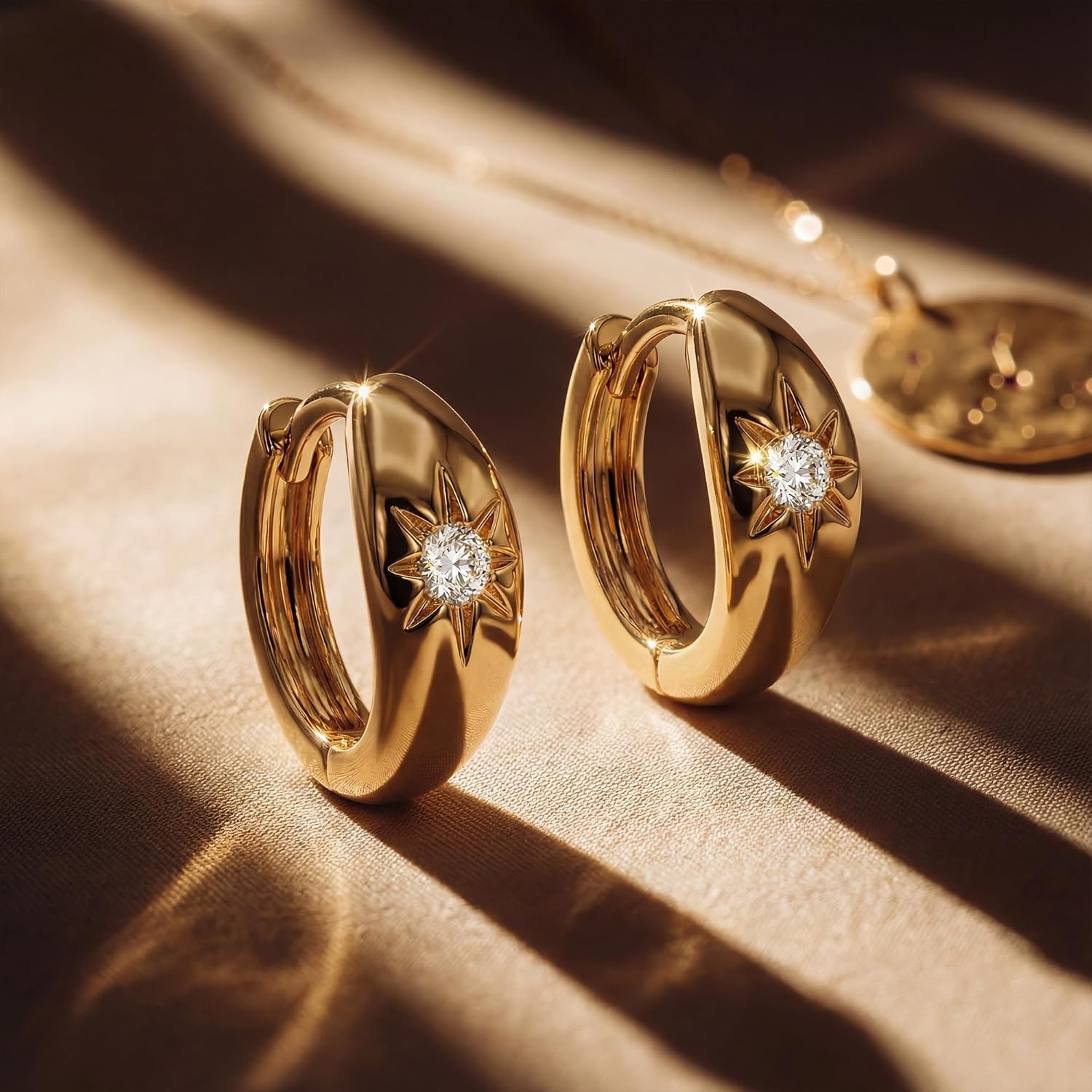 image:imageMEVECCO Gold Chunky Huggie Hoop Earring 18K Gold Plated Dainty Handmade Hypoallergenic Sleeper Hoop Earrings for WomenStarburst One