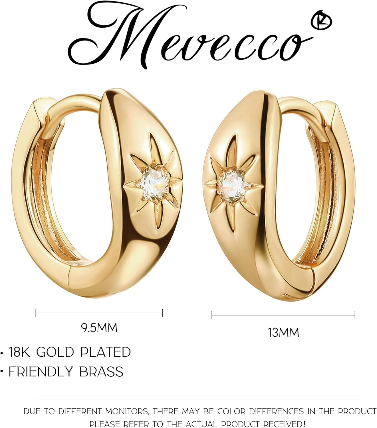 image:imageMEVECCO Gold Chunky Huggie Hoop Earring 18K Gold Plated Dainty Handmade Hypoallergenic Sleeper Hoop Earrings for WomenStarburst One