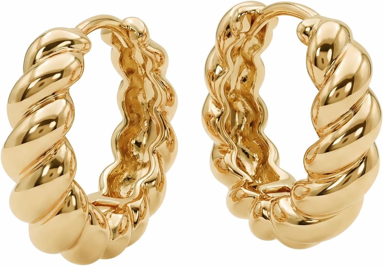 image:imageMEVECCO Gold Chunky Huggie Hoop Earring 18K Gold Plated Dainty Handmade Hypoallergenic Sleeper Hoop Earrings for WomenTwist Hoop GD