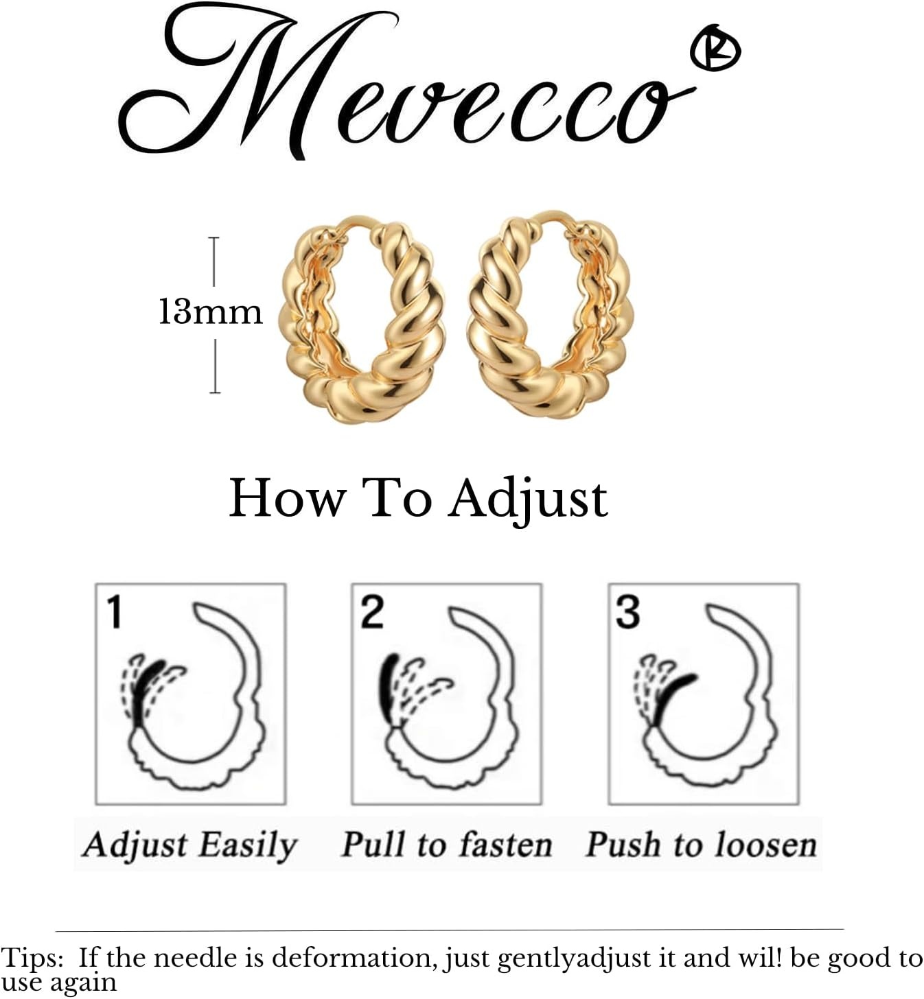 image:imageMEVECCO Gold Chunky Huggie Hoop Earring 18K Gold Plated Dainty Handmade Hypoallergenic Sleeper Hoop Earrings for WomenTwist Hoop GD