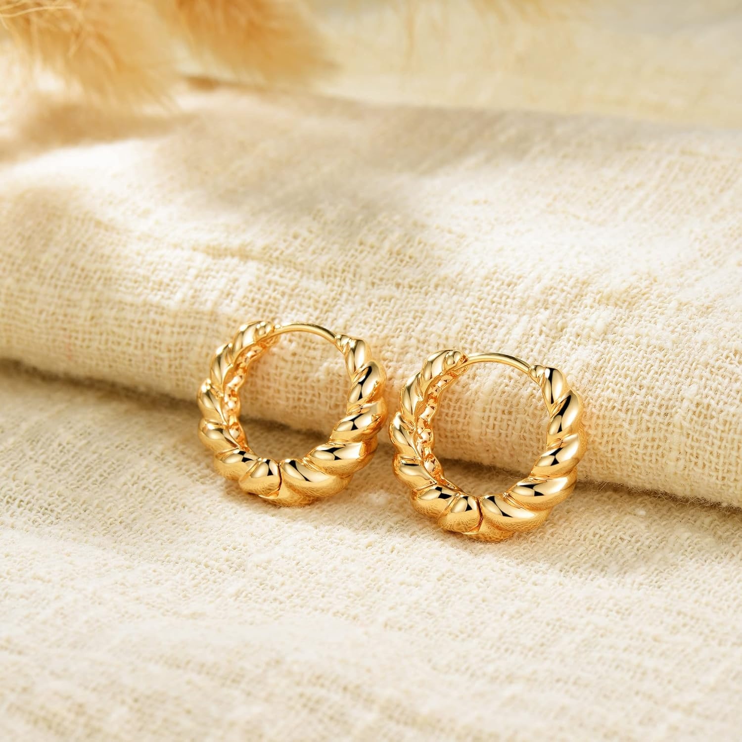 image:imageMEVECCO Gold Chunky Huggie Hoop Earring 18K Gold Plated Dainty Handmade Hypoallergenic Sleeper Hoop Earrings for WomenTwist Hoop GD
