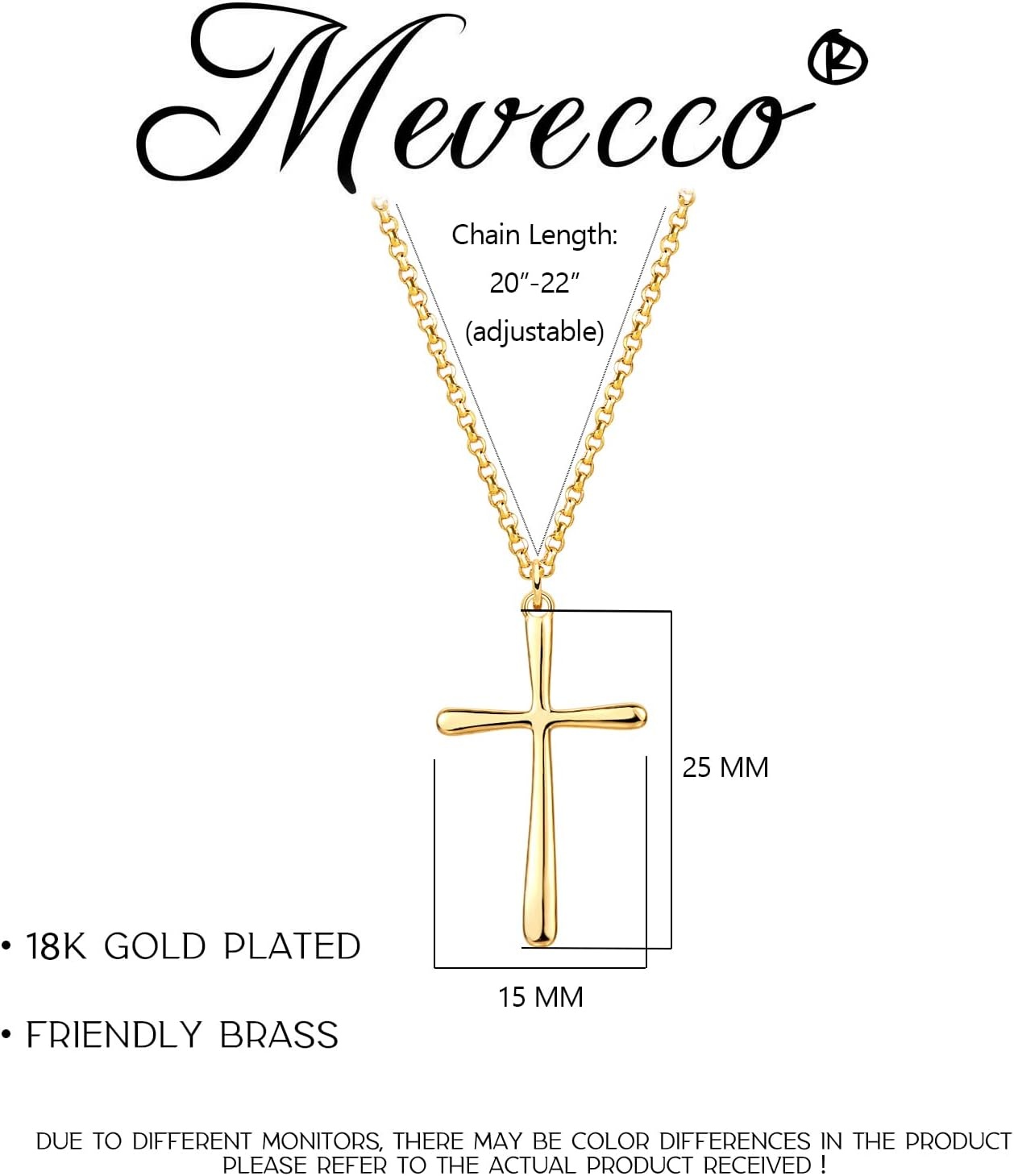 image:imageMEVECCO Gold Dainty Cross Necklace for Women18K Gold Plated Cross Faith Pendant Necklace Minimalist Handmade Crucifix Chain Jewelry Gift