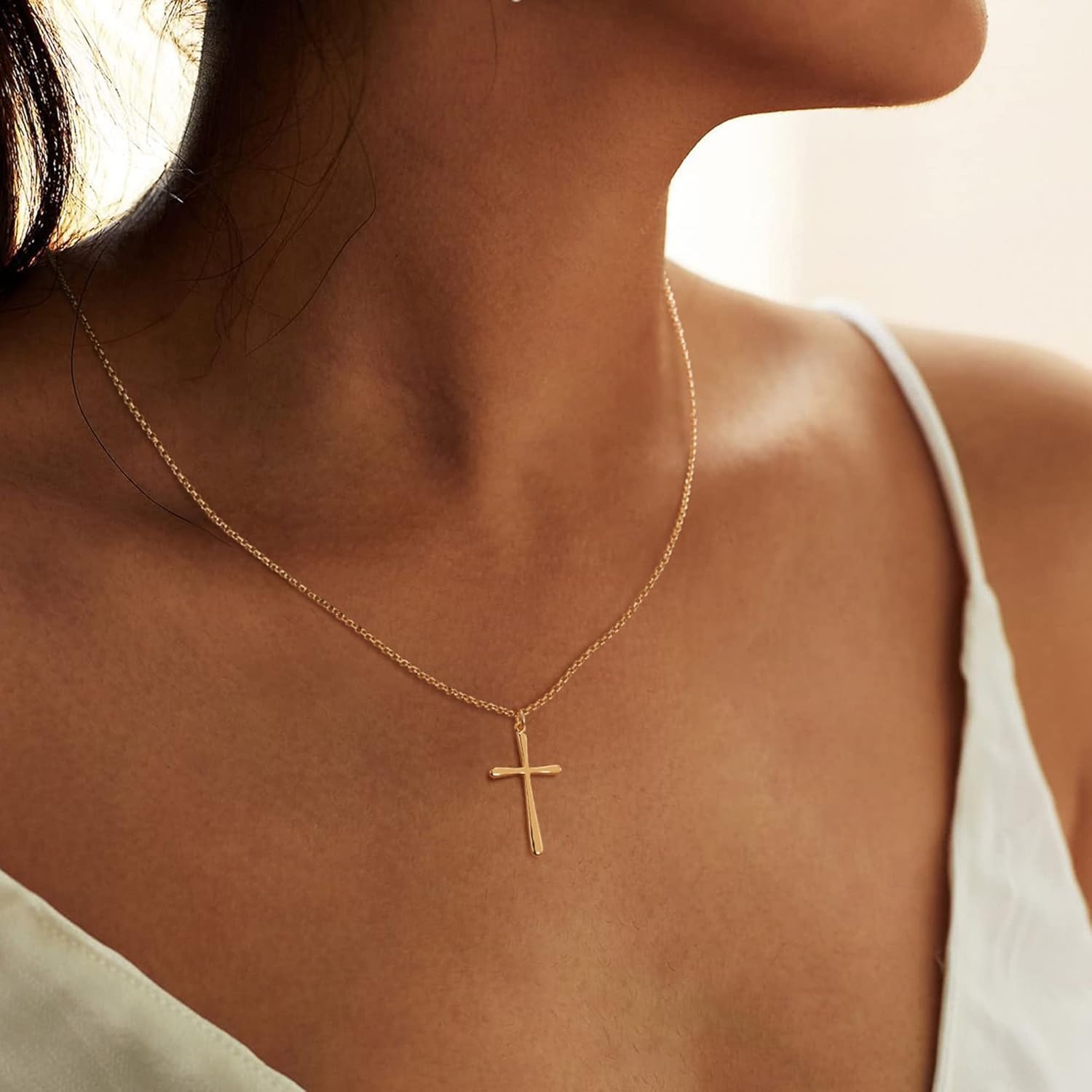image:imageMEVECCO Gold Dainty Cross Necklace for Women18K Gold Plated Cross Faith Pendant Necklace Minimalist Handmade Crucifix Chain Jewelry Gift