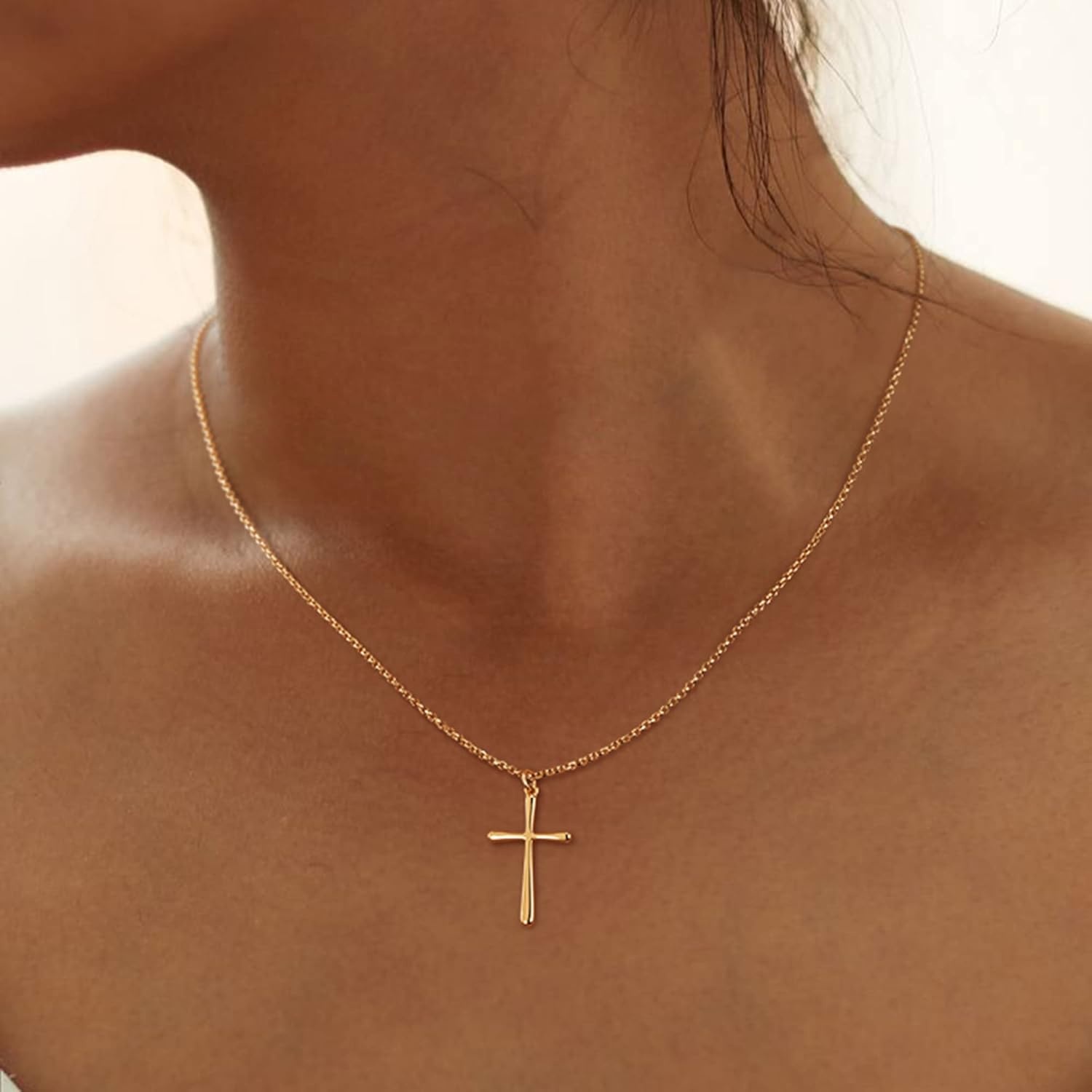 image:imageMEVECCO Gold Dainty Cross Necklace for Women18K Gold Plated Cross Faith Pendant Necklace Minimalist Handmade Crucifix Chain Jewelry Gift