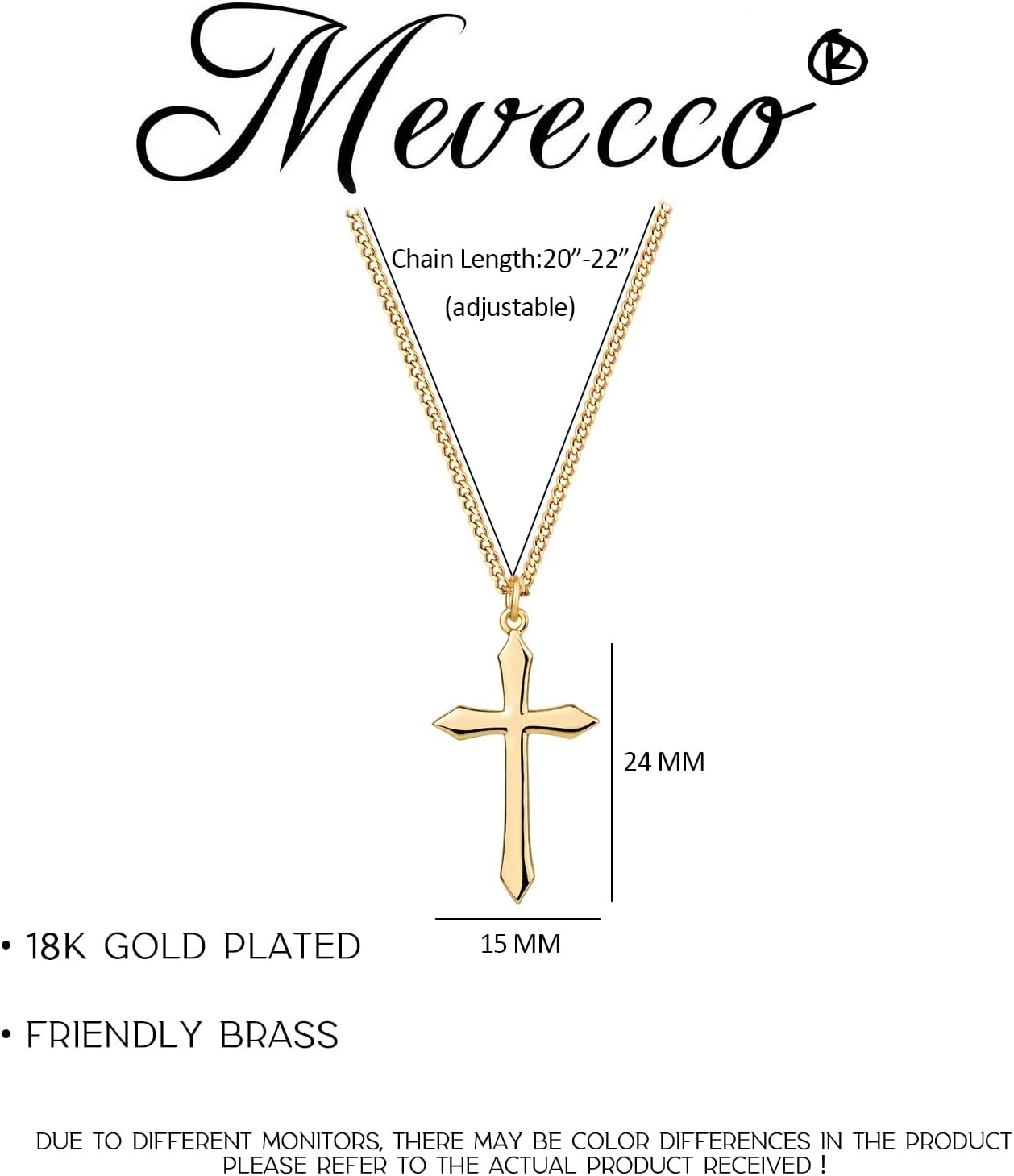 image:imageMEVECCO Gold Dainty Cross Necklace for Women18K Gold Plated Pointed Cross Faith Pendant Necklace Minimalist Handmade Crucifix Chain Jewelry Gift