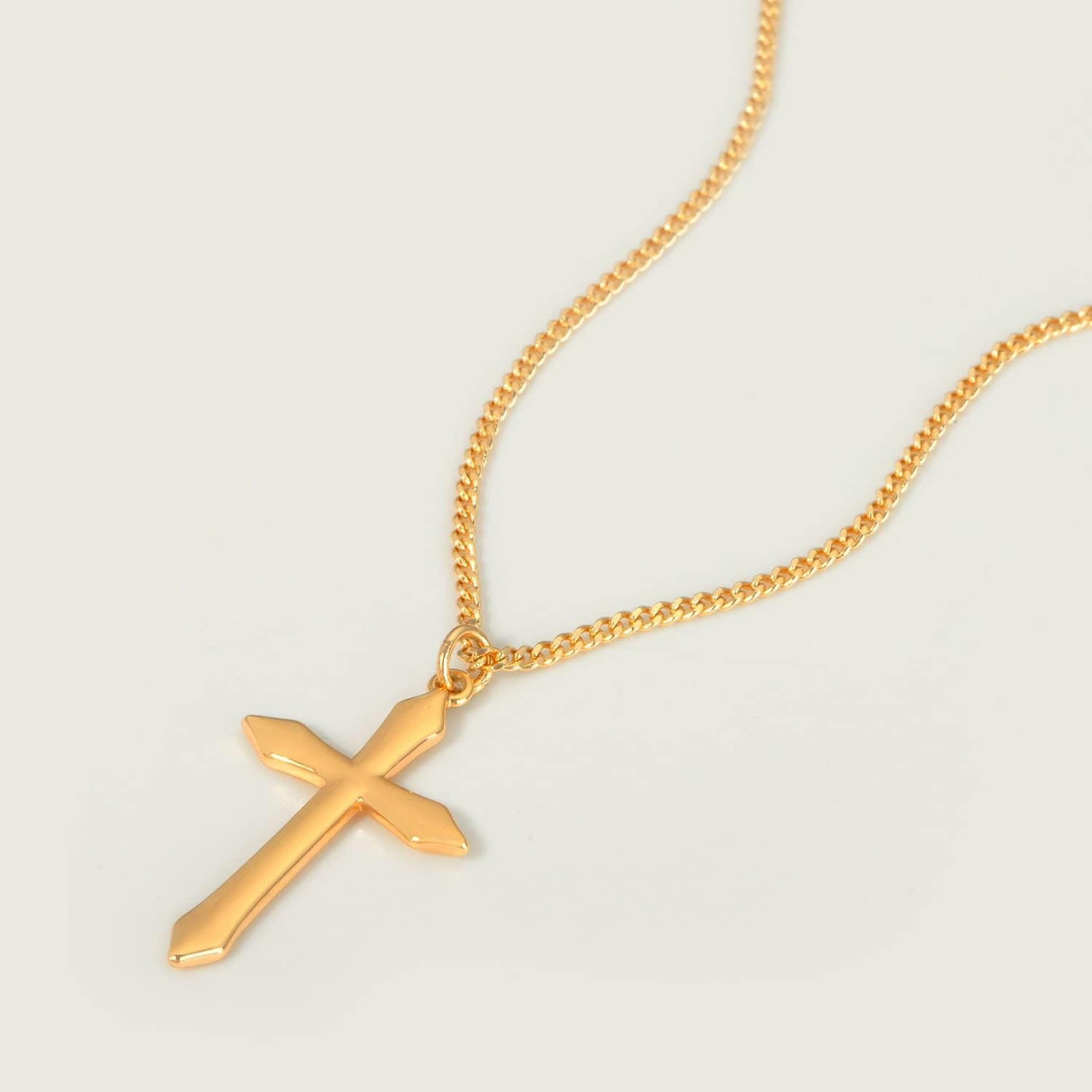 image:imageMEVECCO Gold Dainty Cross Necklace for Women18K Gold Plated Pointed Cross Faith Pendant Necklace Minimalist Handmade Crucifix Chain Jewelry Gift
