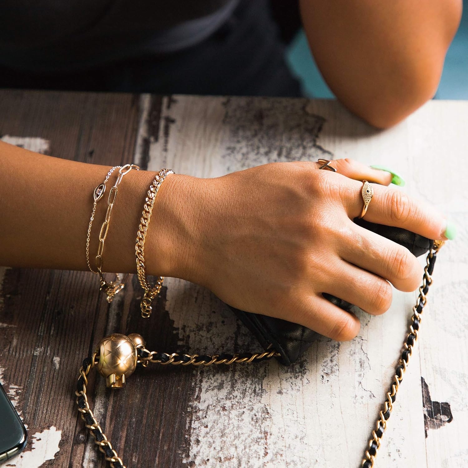 image:imageMEVECCO Gold Dainty Cuba Link Chunky Chain Bracelets18K Gold Plated Simple Wide Cuban Curb Chain Oval Handmade Cute Emboss Spiral Chunky Rolo Paperclip Chain Diamond Cut Dainty Bracelet for Women