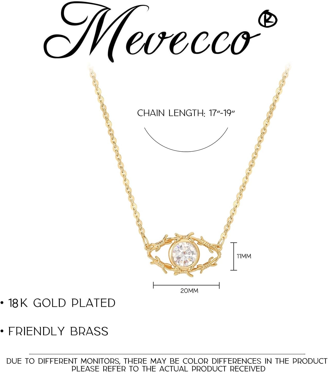 image:imageMEVECCO Gold Dainty Evil Eye Necklace for Women 18K Gold Plated Cute Delicate Cubic Zirconia Protection Evil Eye Minimalist Simple Necklace Gift