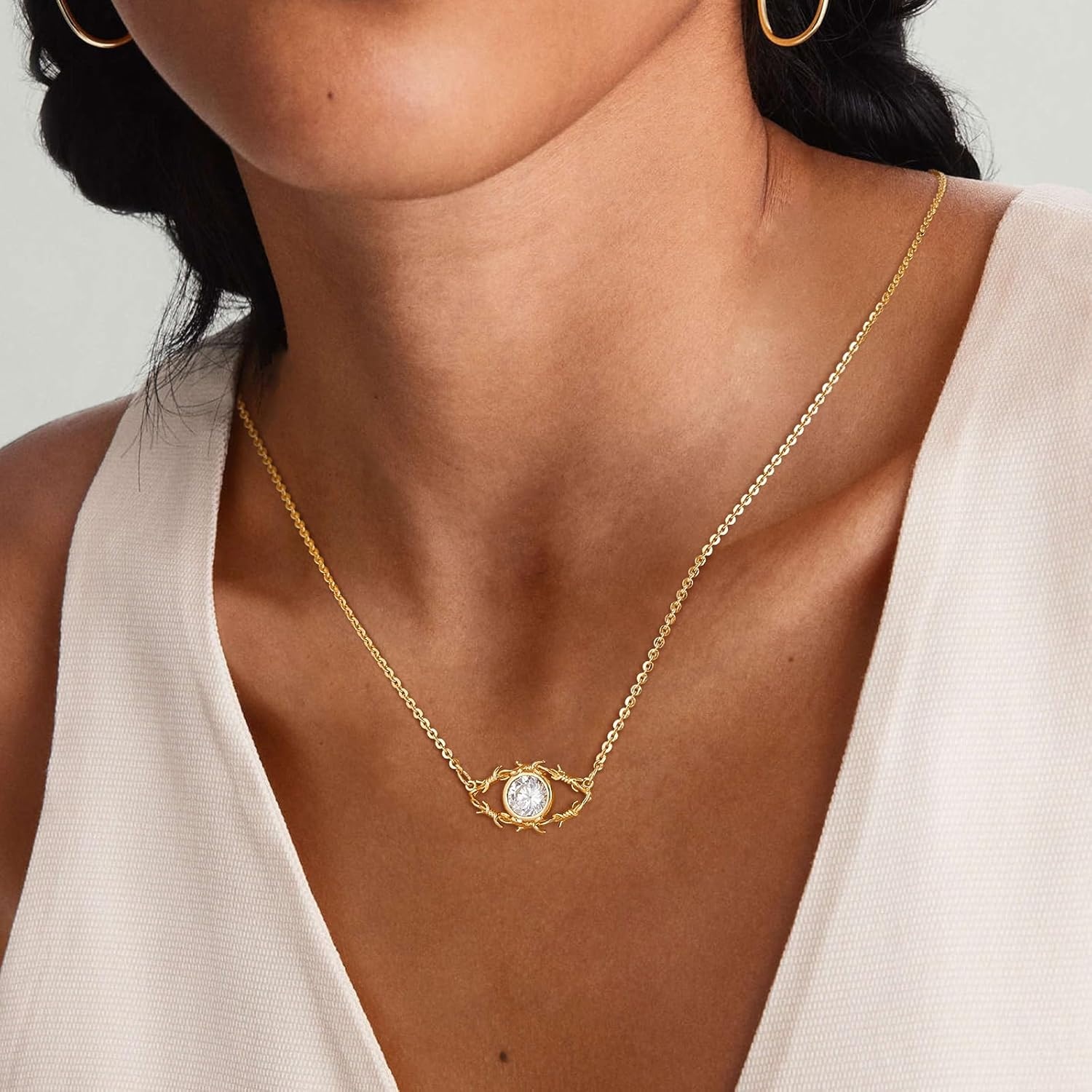 image:imageMEVECCO Gold Dainty Evil Eye Necklace for Women 18K Gold Plated Cute Delicate Cubic Zirconia Protection Evil Eye Minimalist Simple Necklace Gift